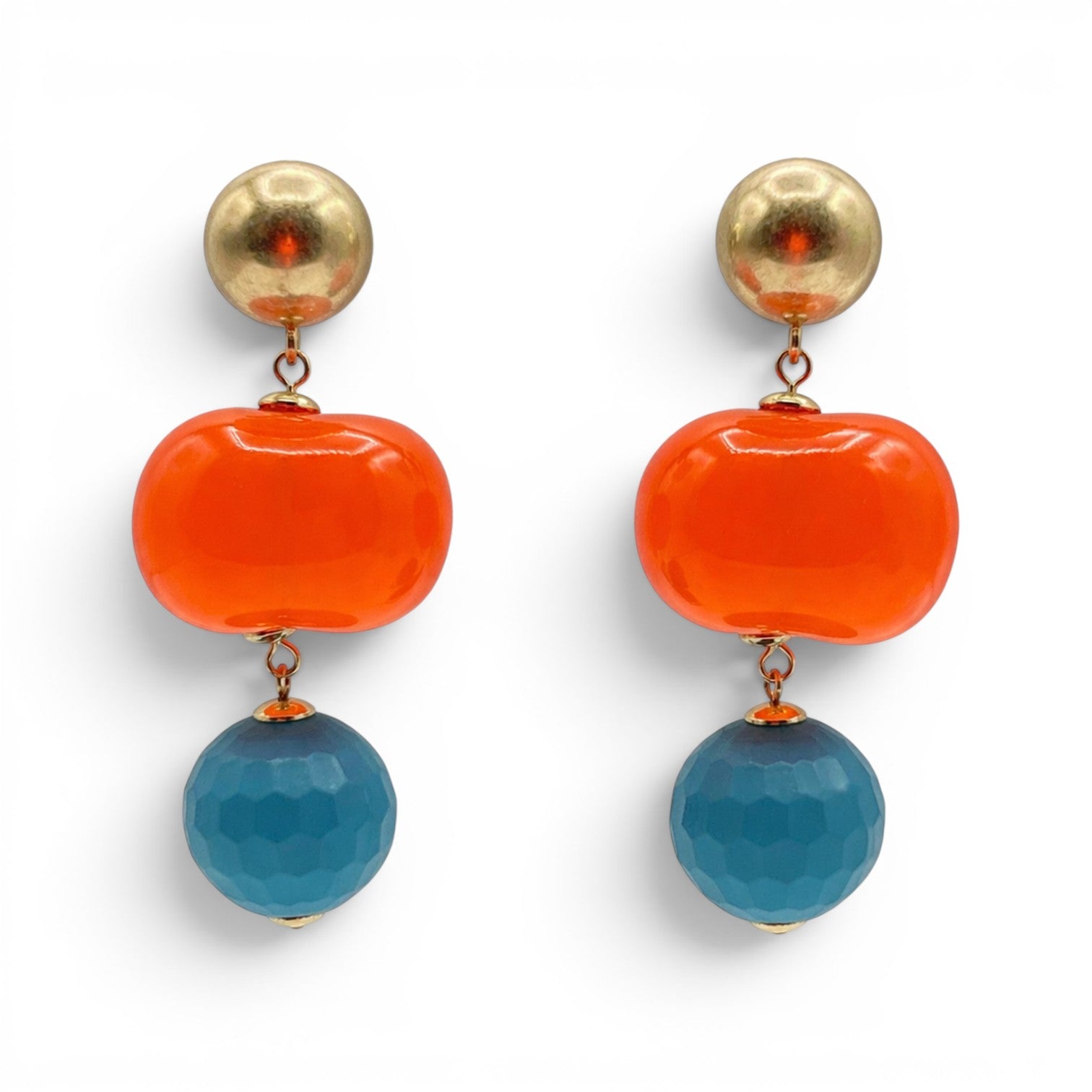 Analise Triple Orange And Turquoise Resin Pierced Earrings