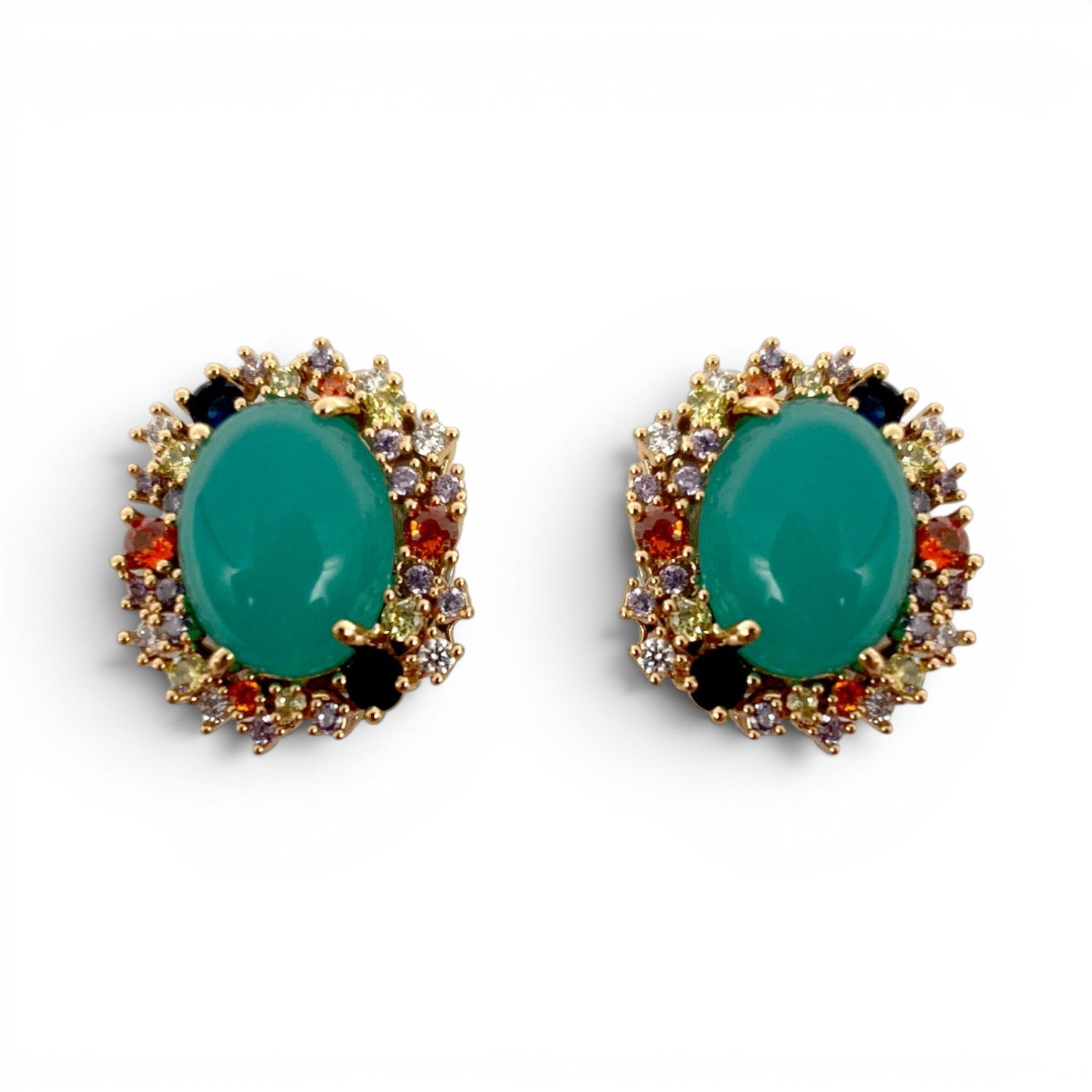 Pendientes de clip Asunta con jade verde y cristal multicolor