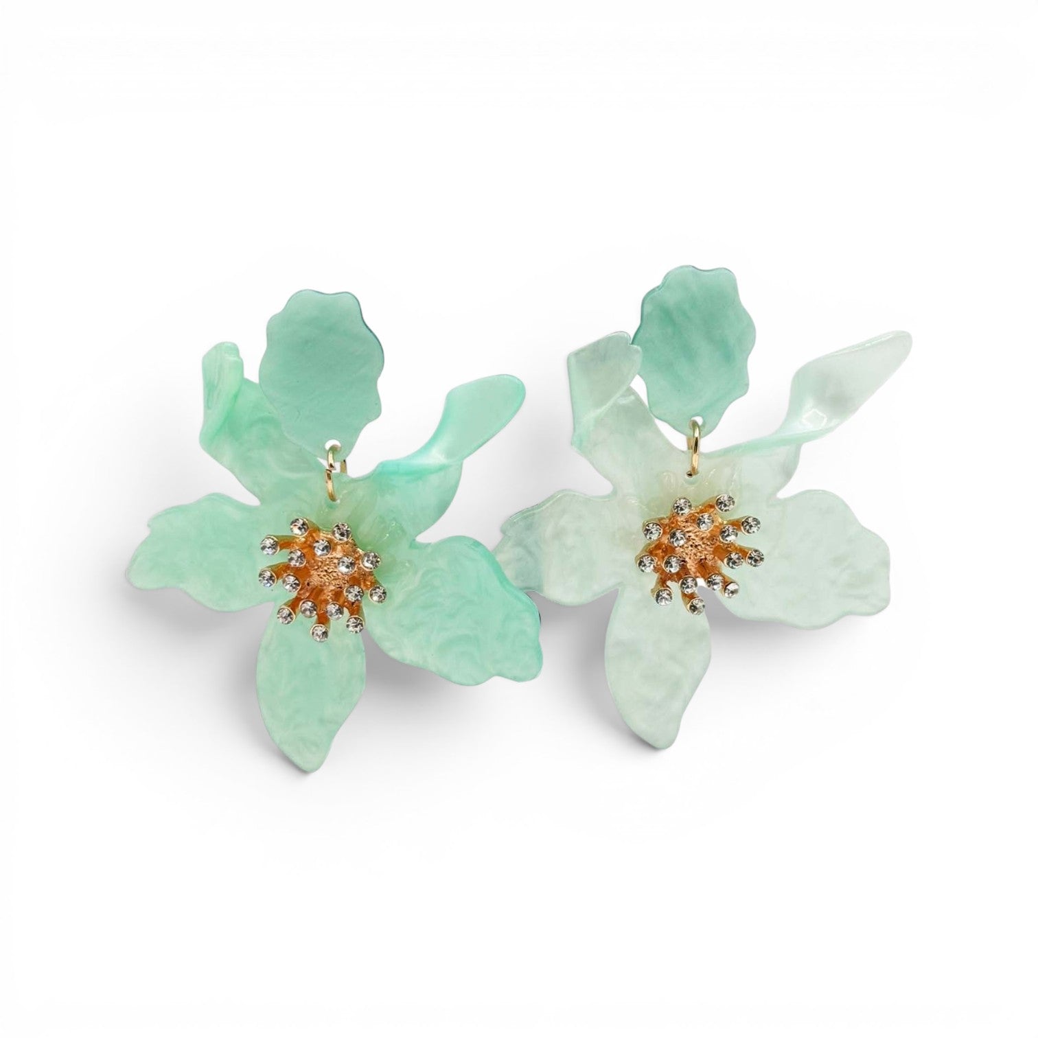 Pendientes colgantes de resina floral de celadón de Luana