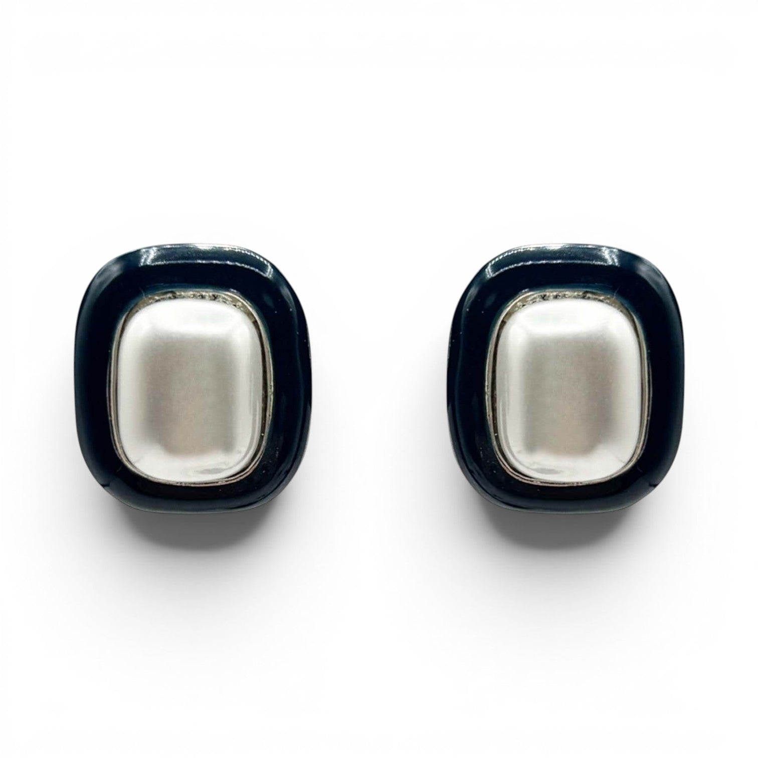 Belle Black Enamel And Pearl Clip On Earrings
