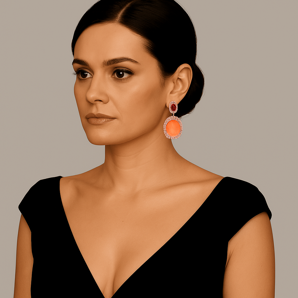 Gemma Flawed Orange And Pink Fourmaline Glass Clip Drop Earrings