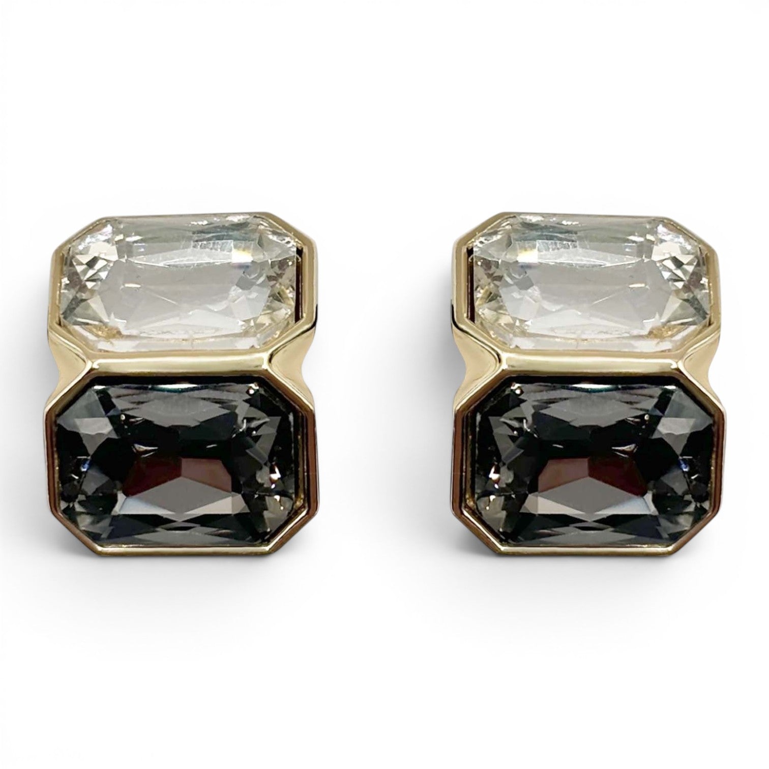 Pendientes de clip con doble piedra de cristal y diamante negro Leanne