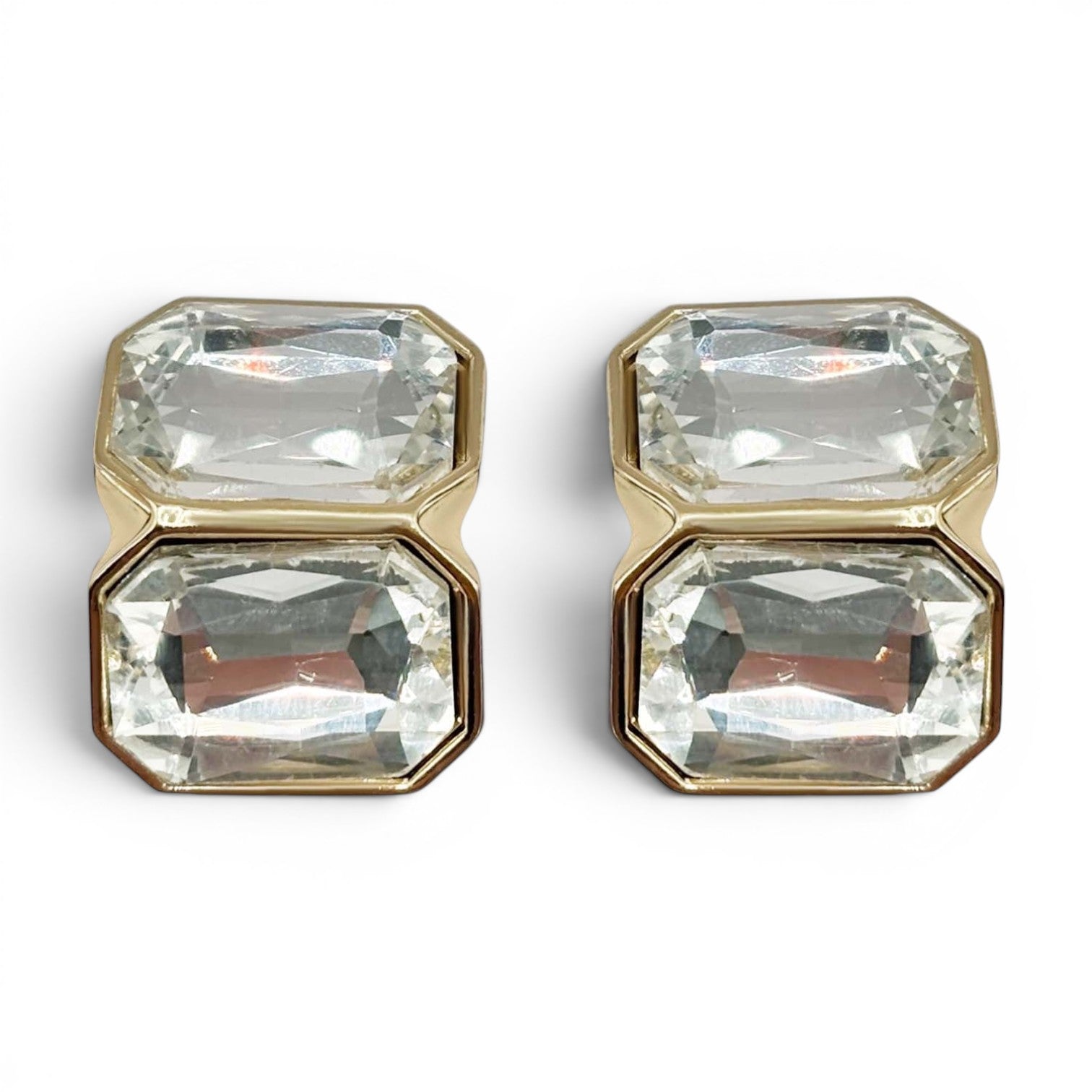 Pendientes de clip con doble piedra de cristal Leda