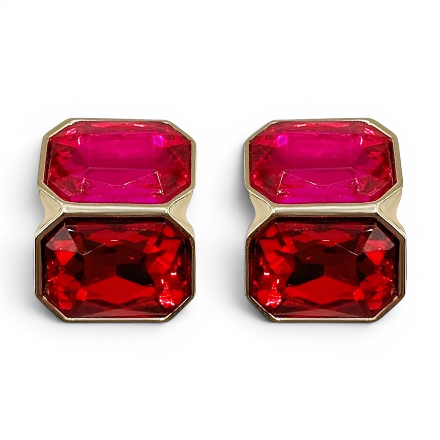 Pendientes de clip Lenora con doble piedra fucsia y rubí