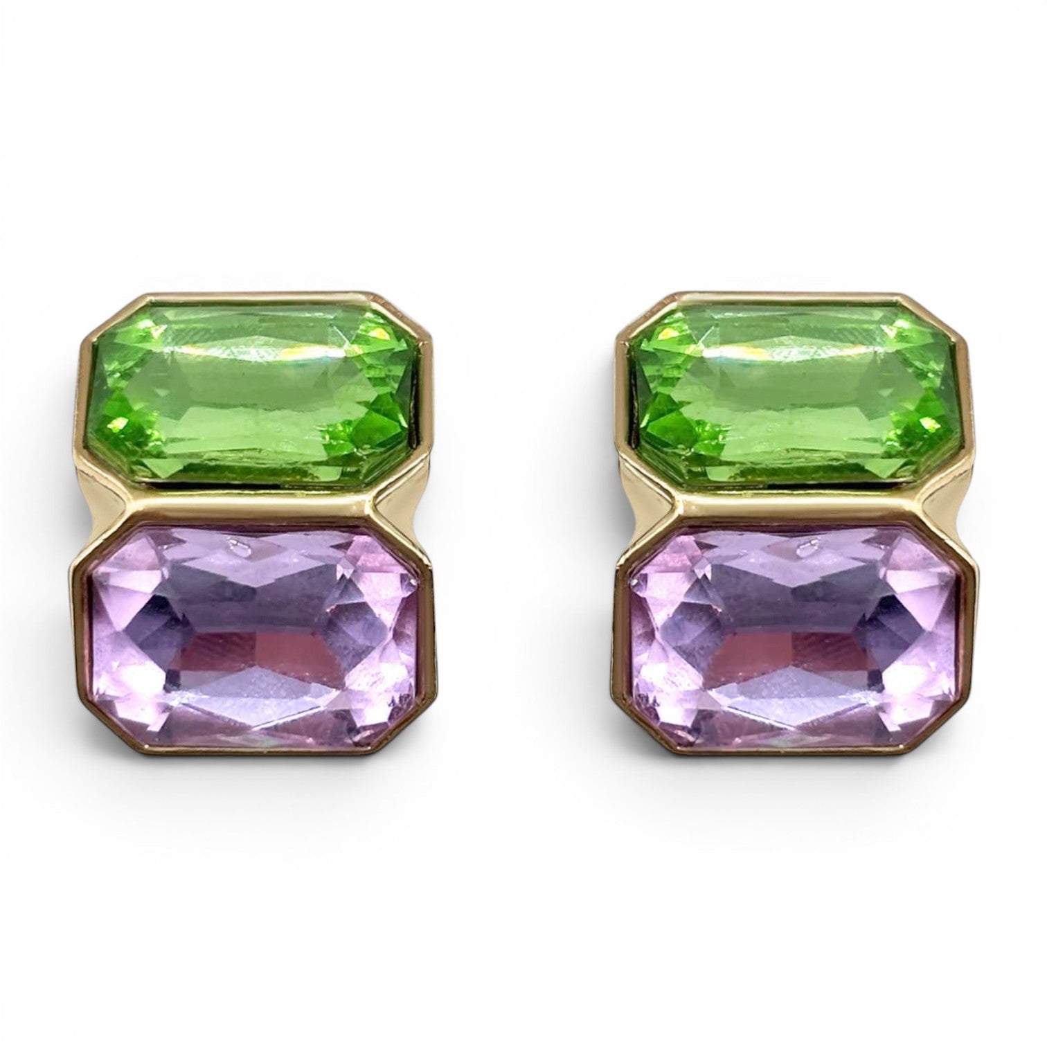 Pendientes de clip con doble piedra de peridoto Clara y amatista clara