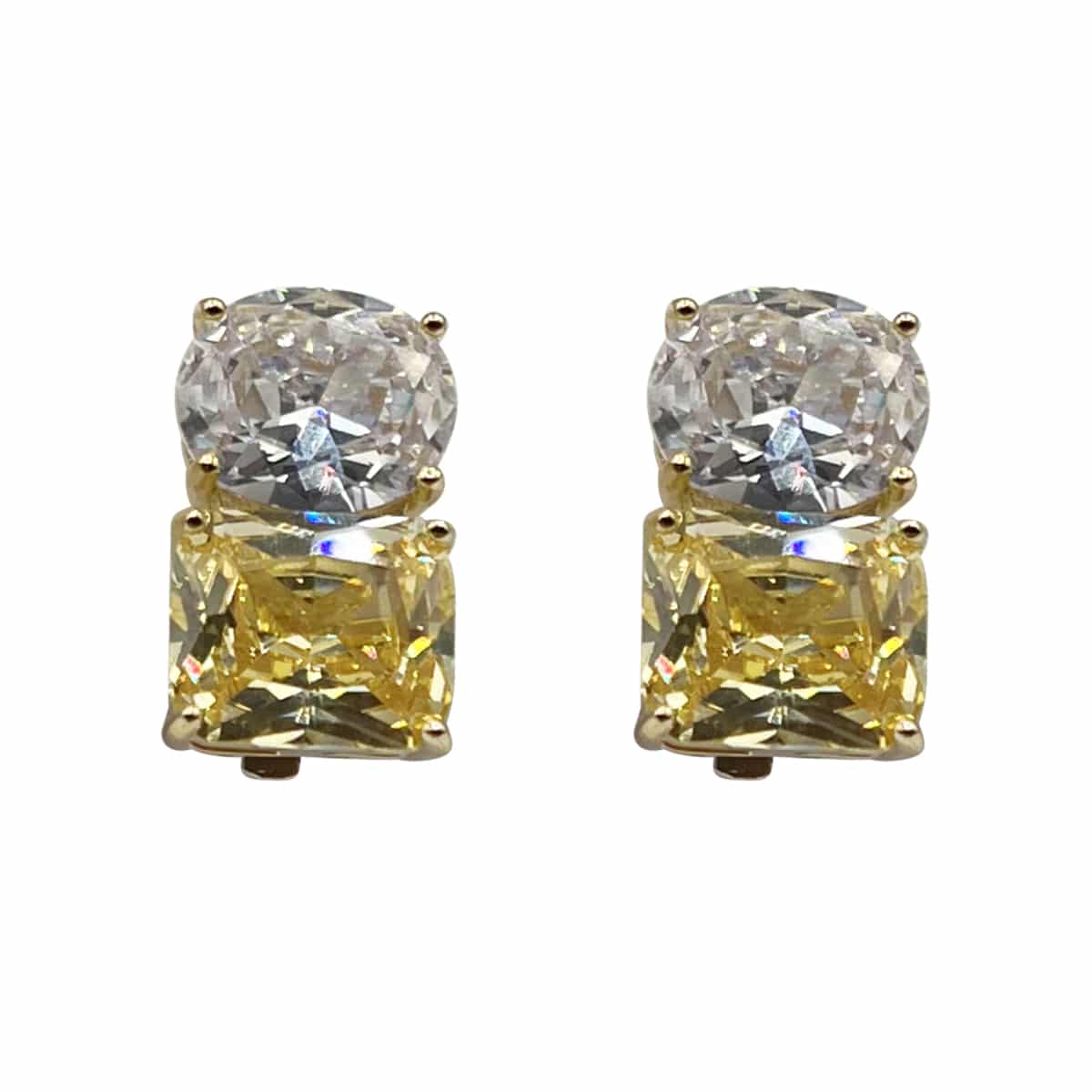Nisha Two-Tone Canary And Diamond Clip Earrings In Sterling Silver