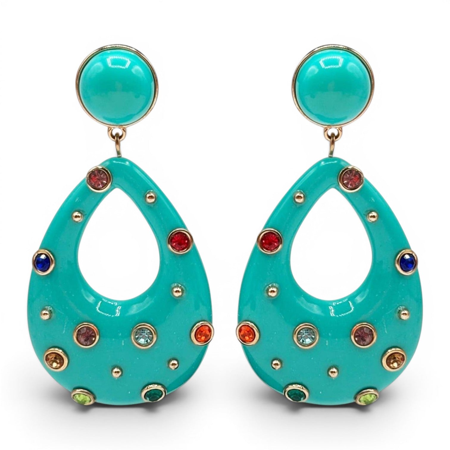 Pendientes de aro grandes de resina turquesa con tachuelas Evette
