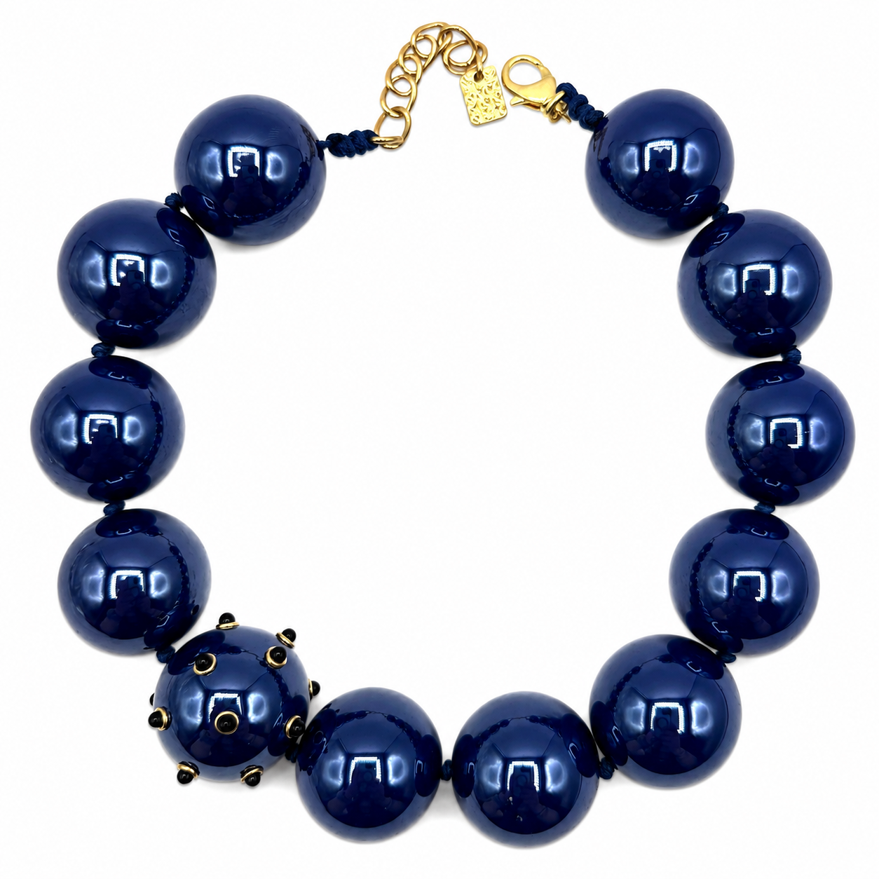 Sienna Navy Blue Necklace With Black Studded Ball