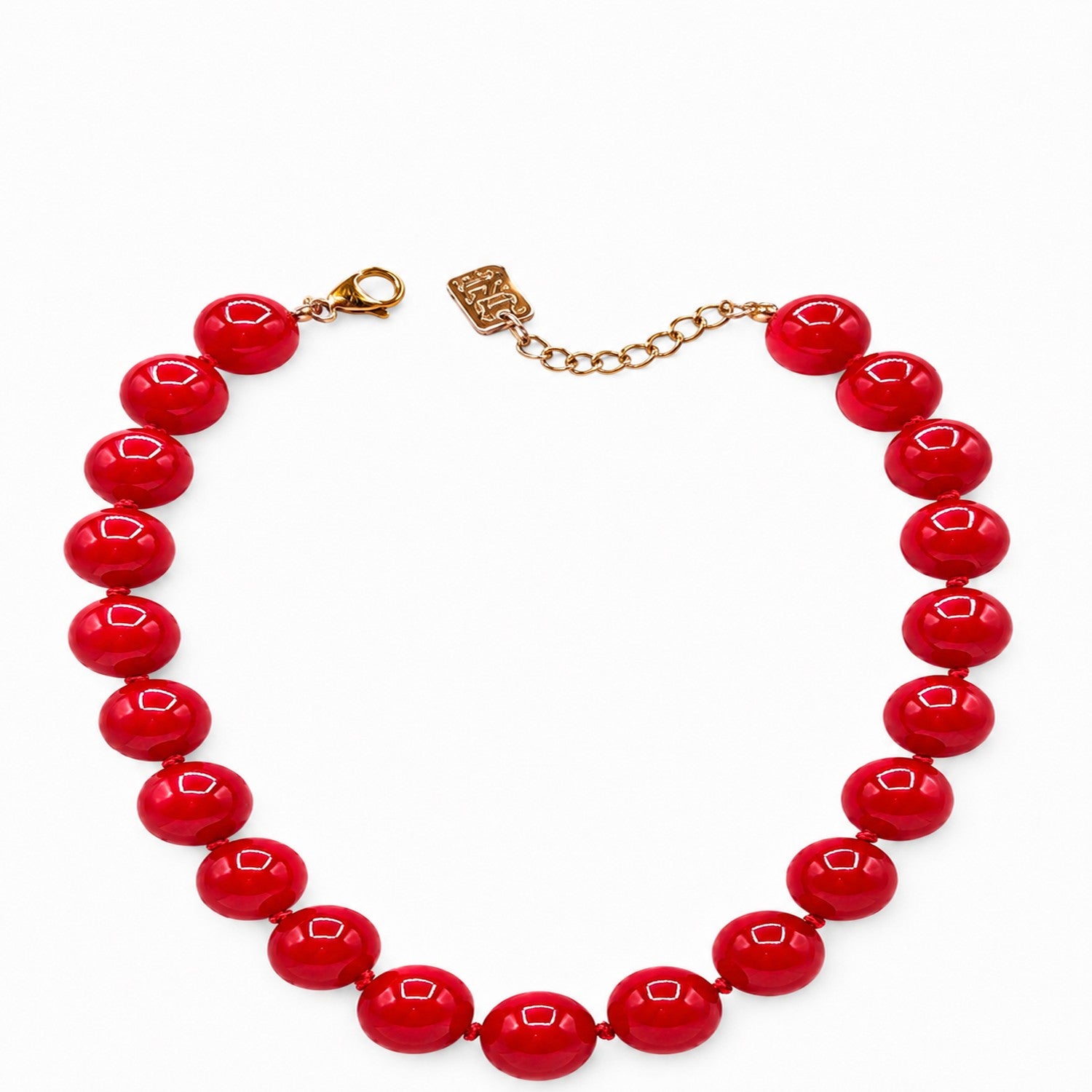 Abigail 14Mm Red Carnelian Knotted Semi Precious Bead Necklace