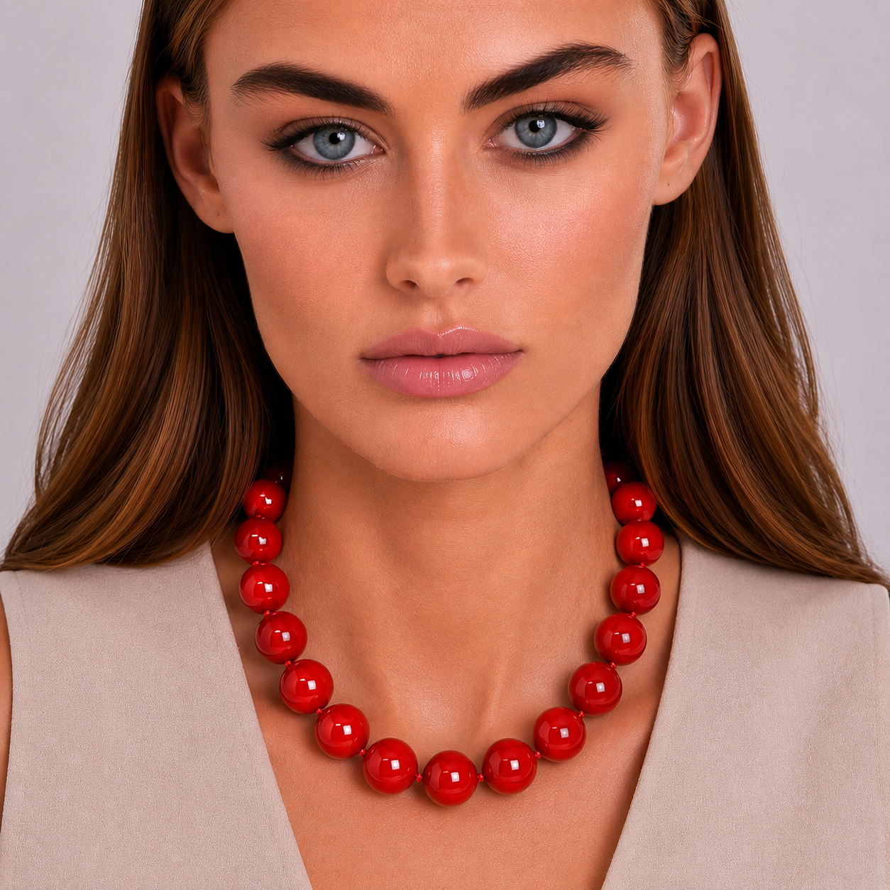 Abigail 14Mm Red Carnelian Knotted Semi Precious Bead Necklace
