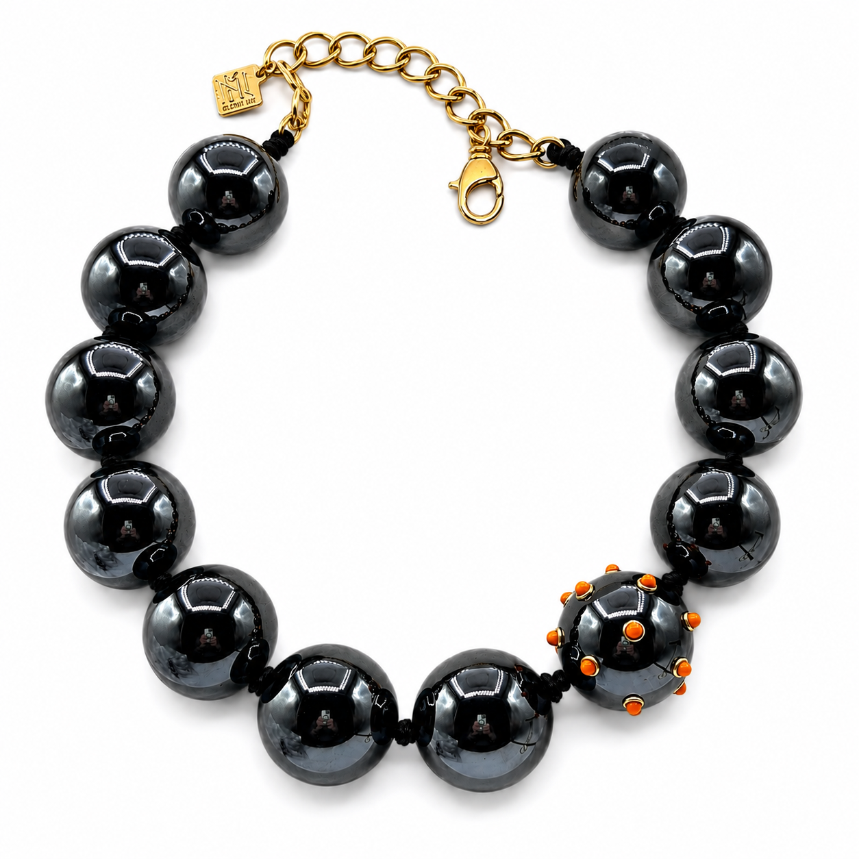 Sienna Black Necklace With Carnelian Studded Ball