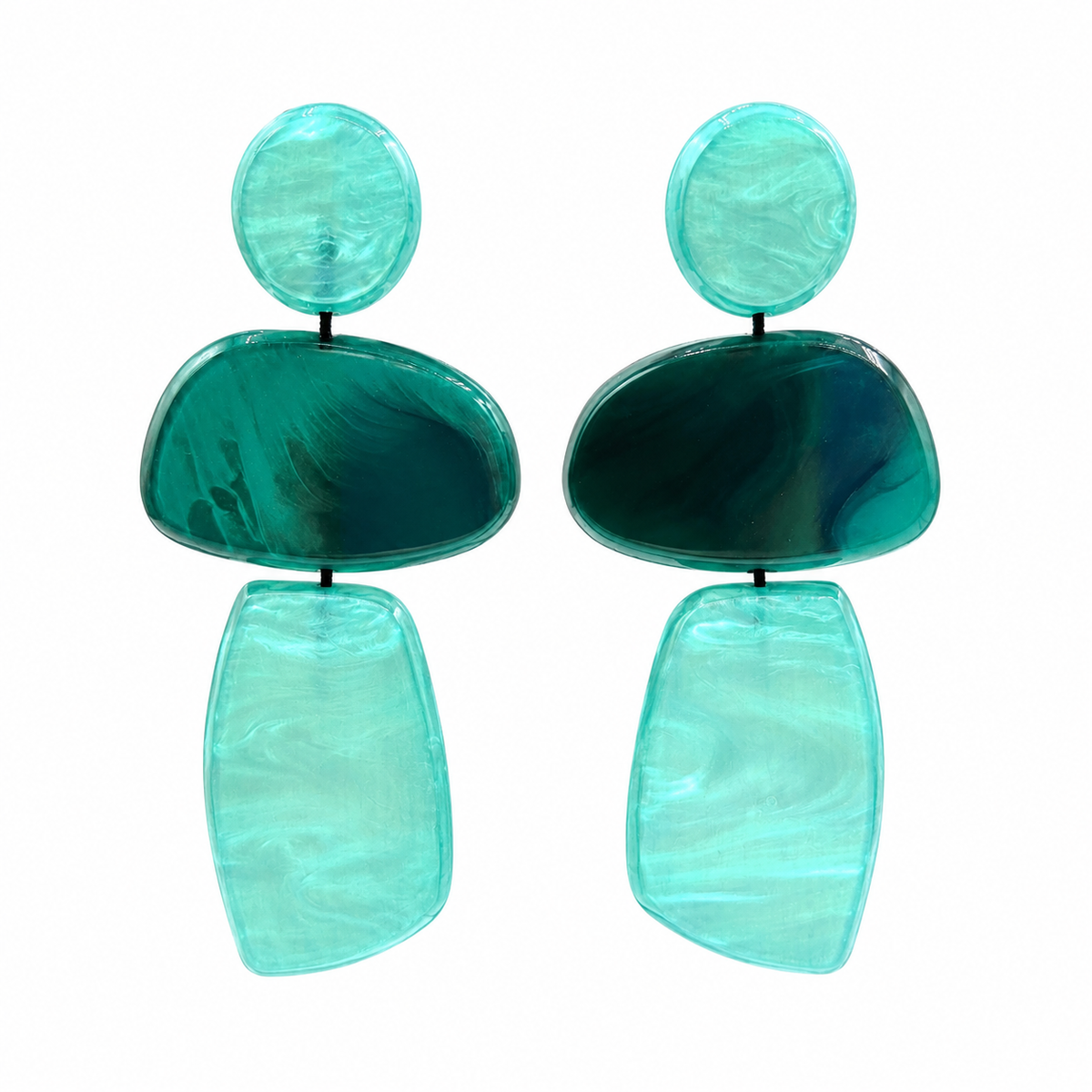 Puzzle Resin Shades Of Blue Triple Drop Earrings