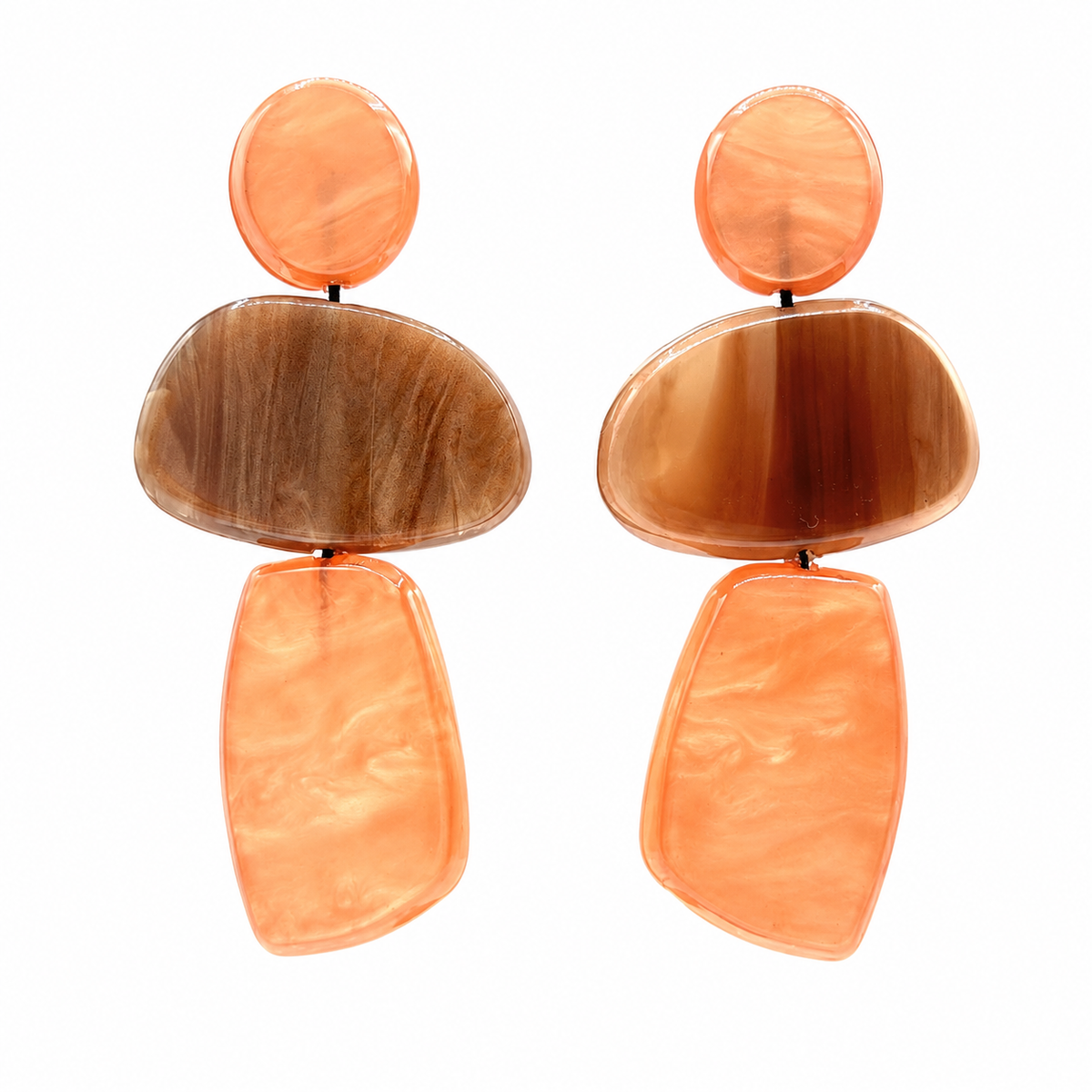 Puzzle Resin Peach And Tobacco Multi Triple Drop Earrings