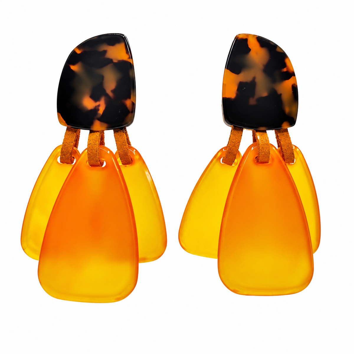 Patrizia Tortoise Resin Top Earrings With Ochre Resin Drops