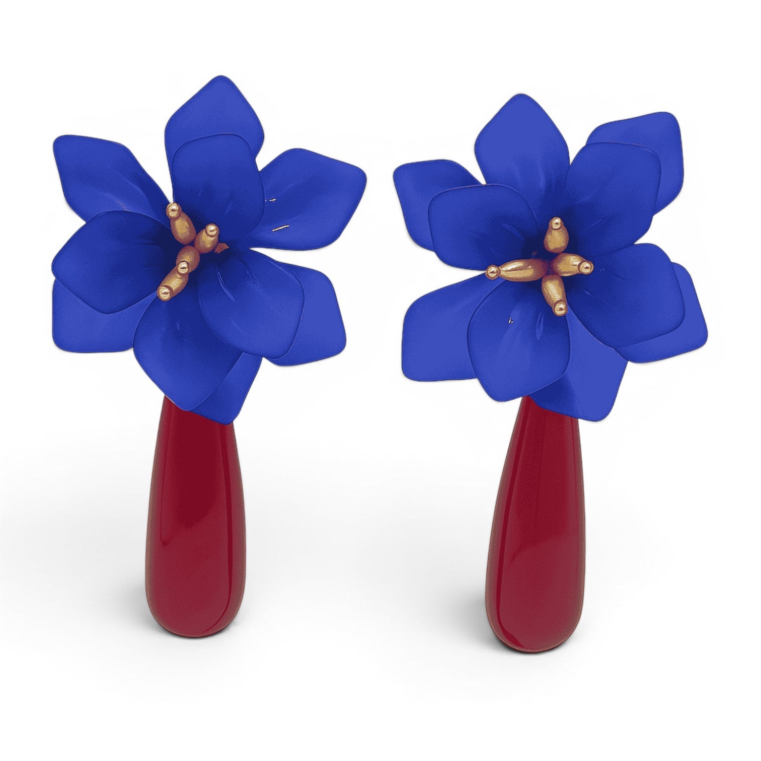 Pendientes de clip colgantes de resina Oriane Flora en azul marino y carey