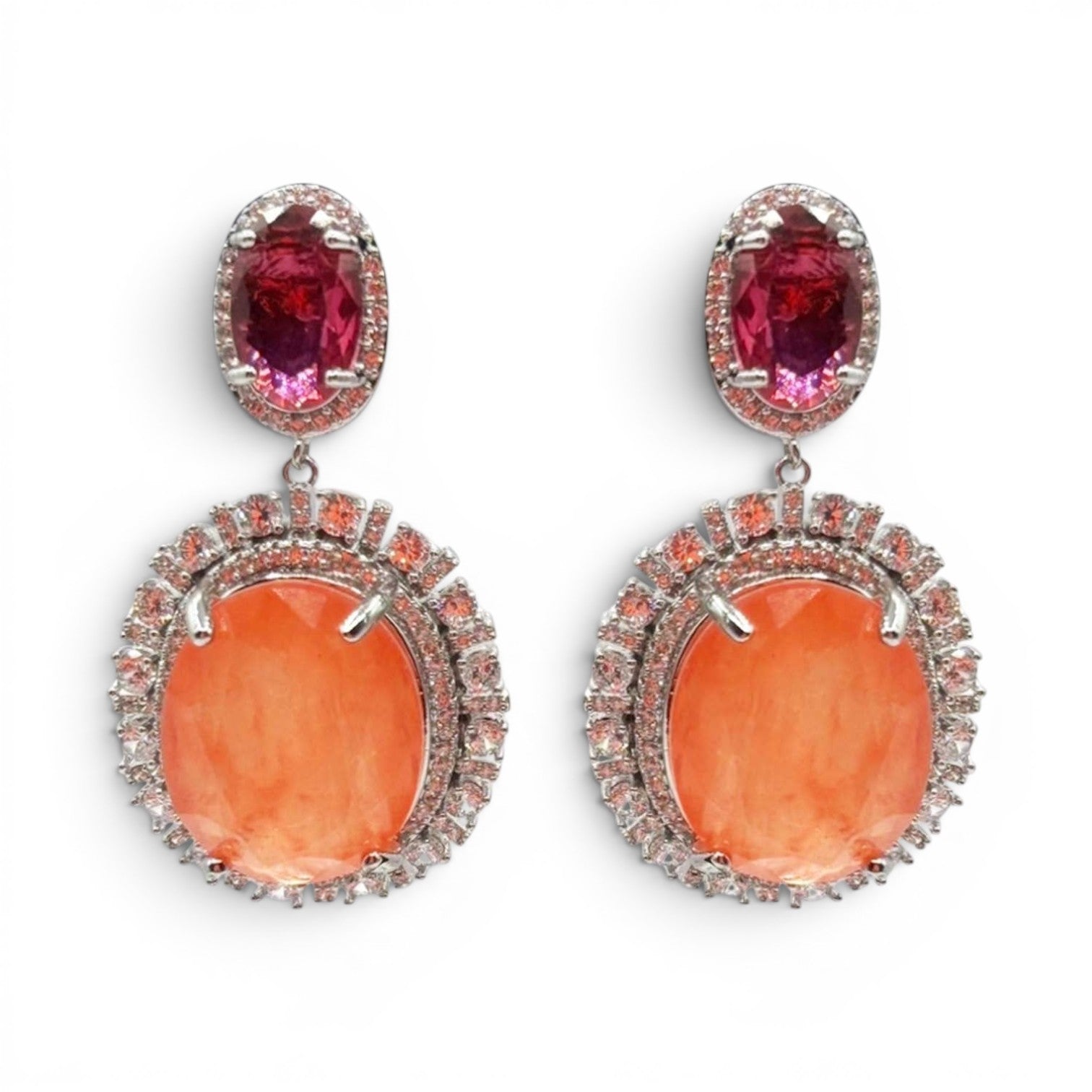 Pendientes colgantes con clip de cristal de fourmalina en naranja y rosa con defectos de Gemma