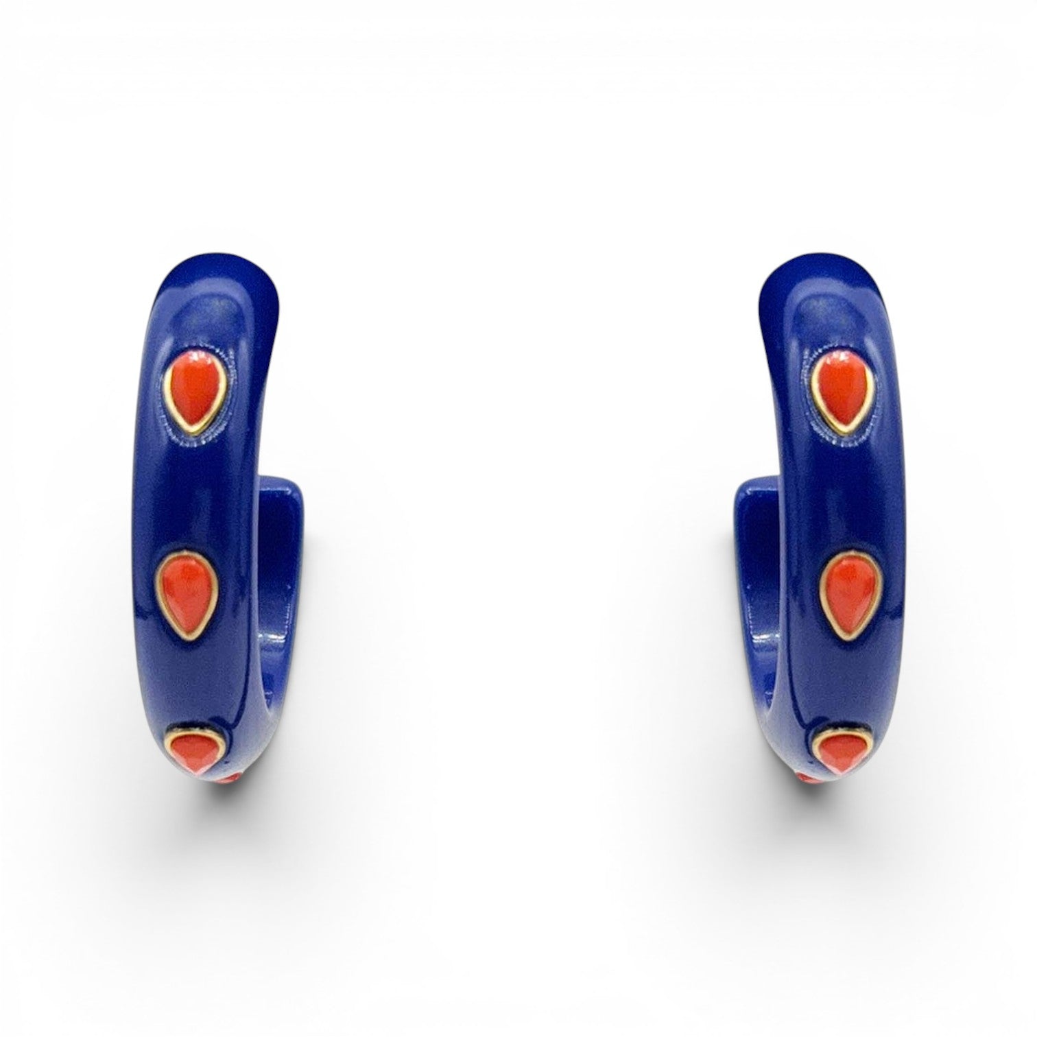 Pendientes de aro de resina azul marino Netta con piedras de cristal coral facetadas en forma de pera