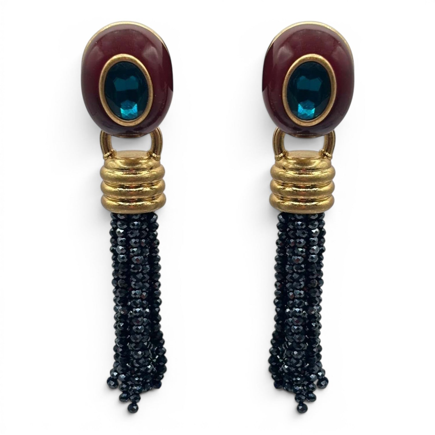 Pendientes Grace de resina de chocolate con gota extraíble de cristal facetado de zafiro