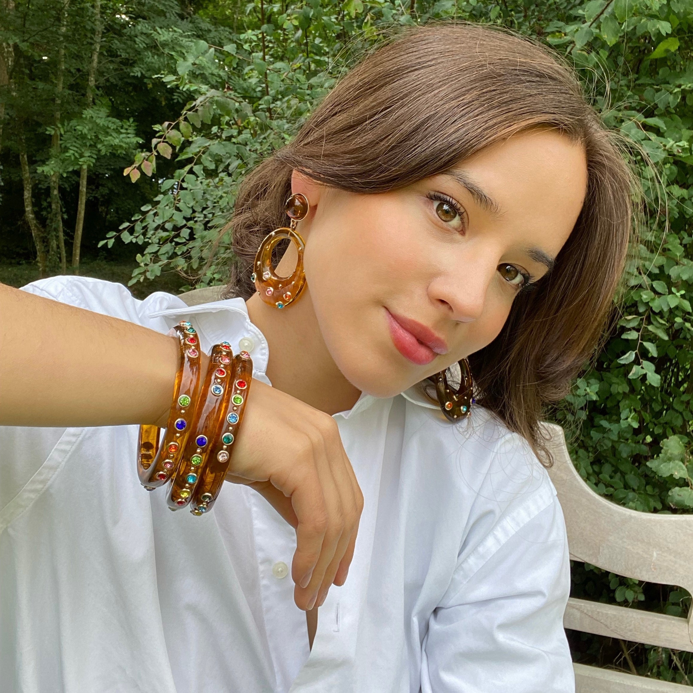 Estelle Studded Tortoise Resin Large Hoop Earrings