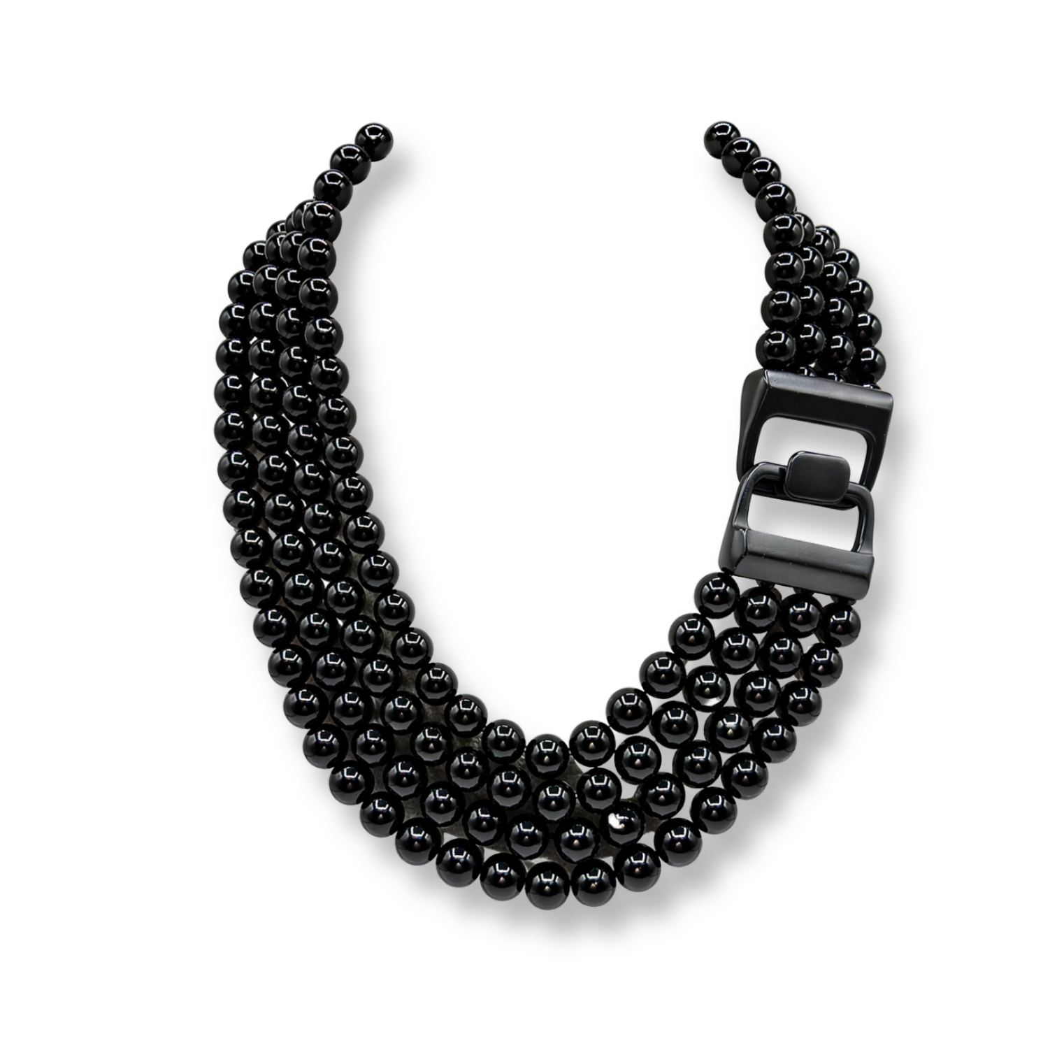 Irena Four Strand Black Resin Bead Nesting Necklace With Black Matte Clasp