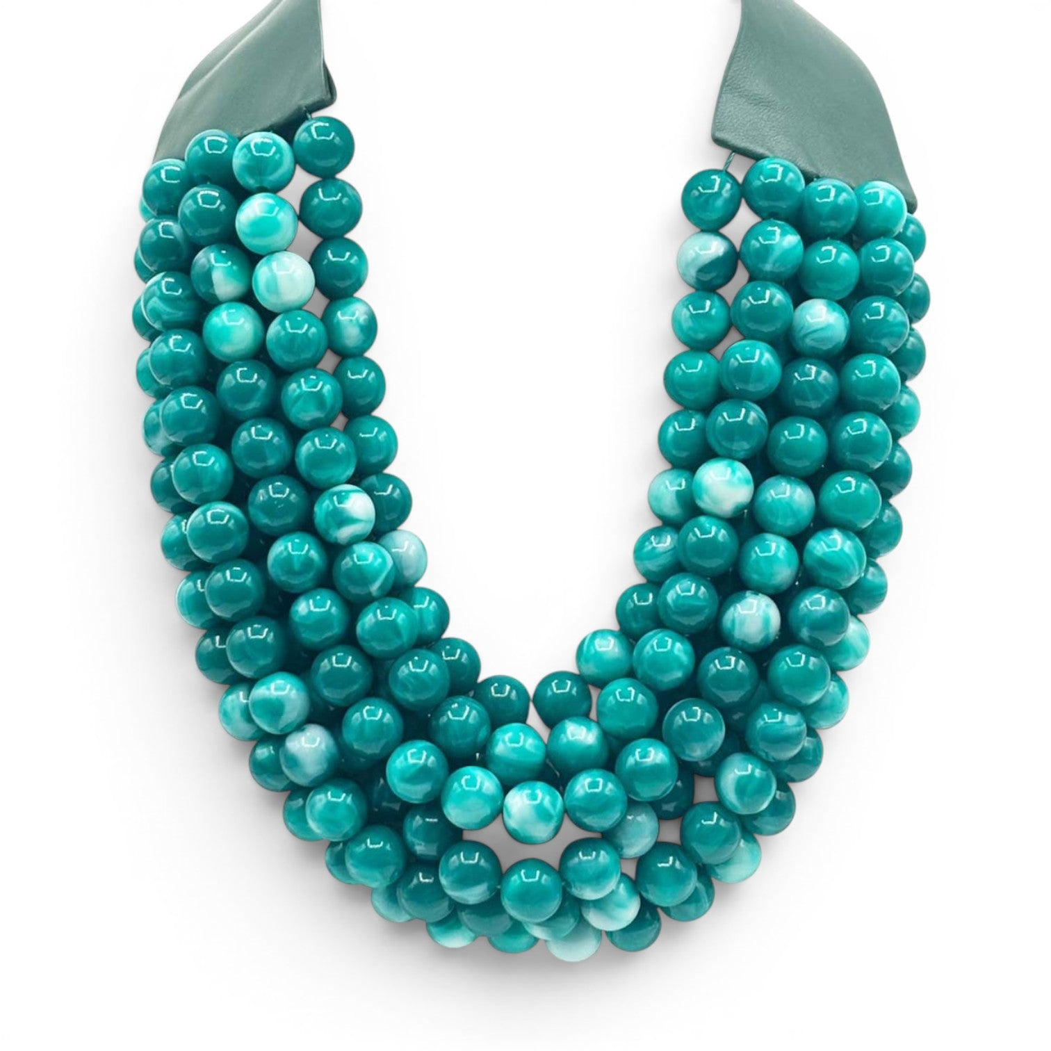 Collar de resina de múltiples hilos en tonos turquesa de Polissena