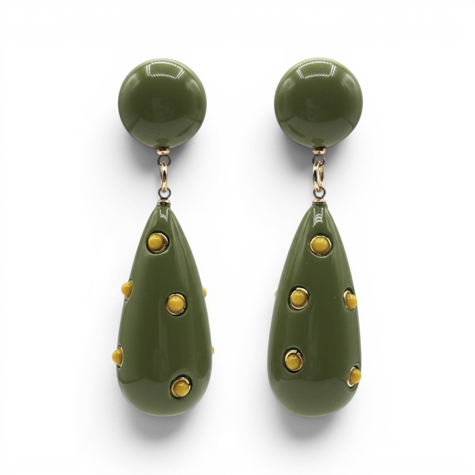 Kathryn Olive And Yellow Polka Dot Drop Earring