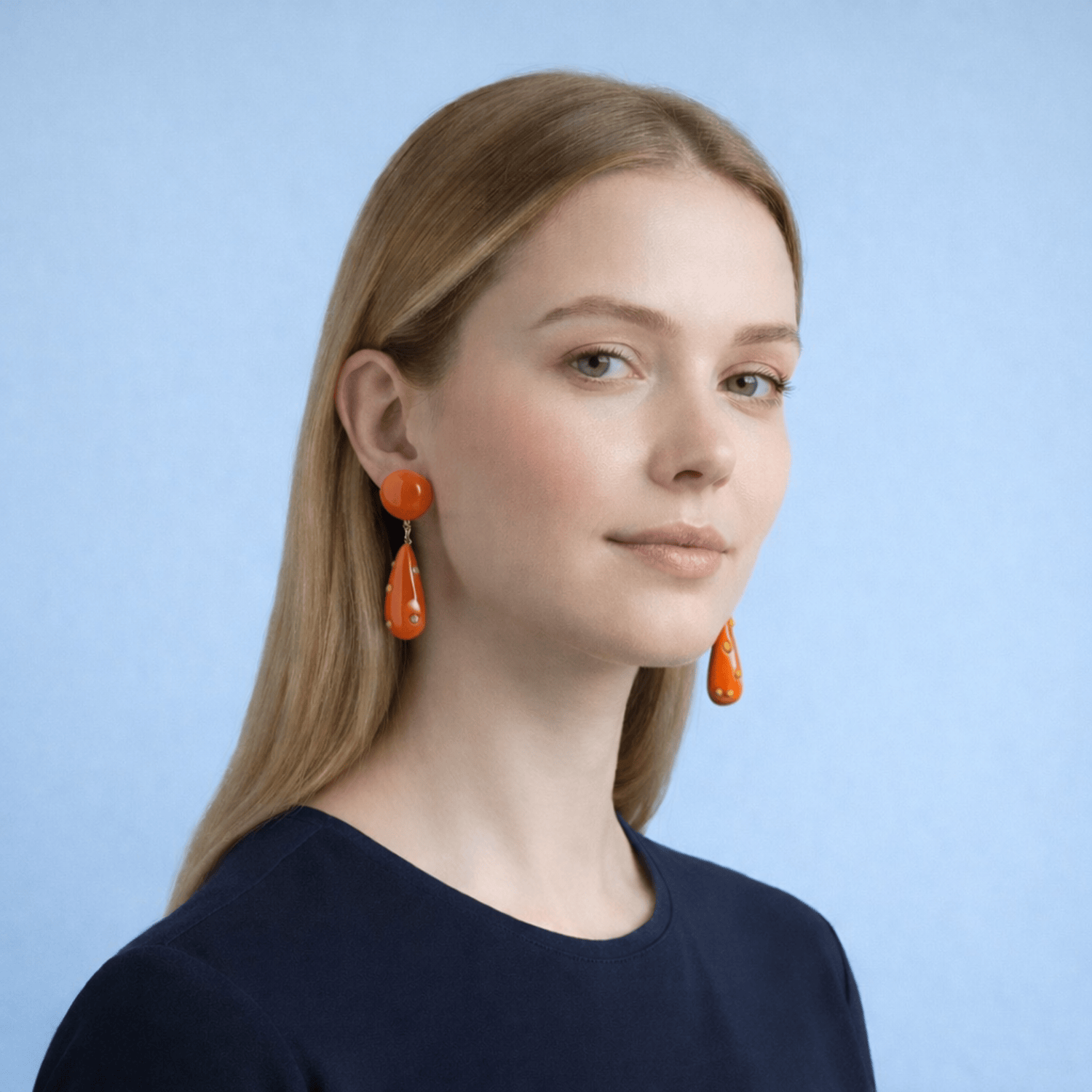 Kathryn Orange And Yellow Drop Polka Dot Earrings