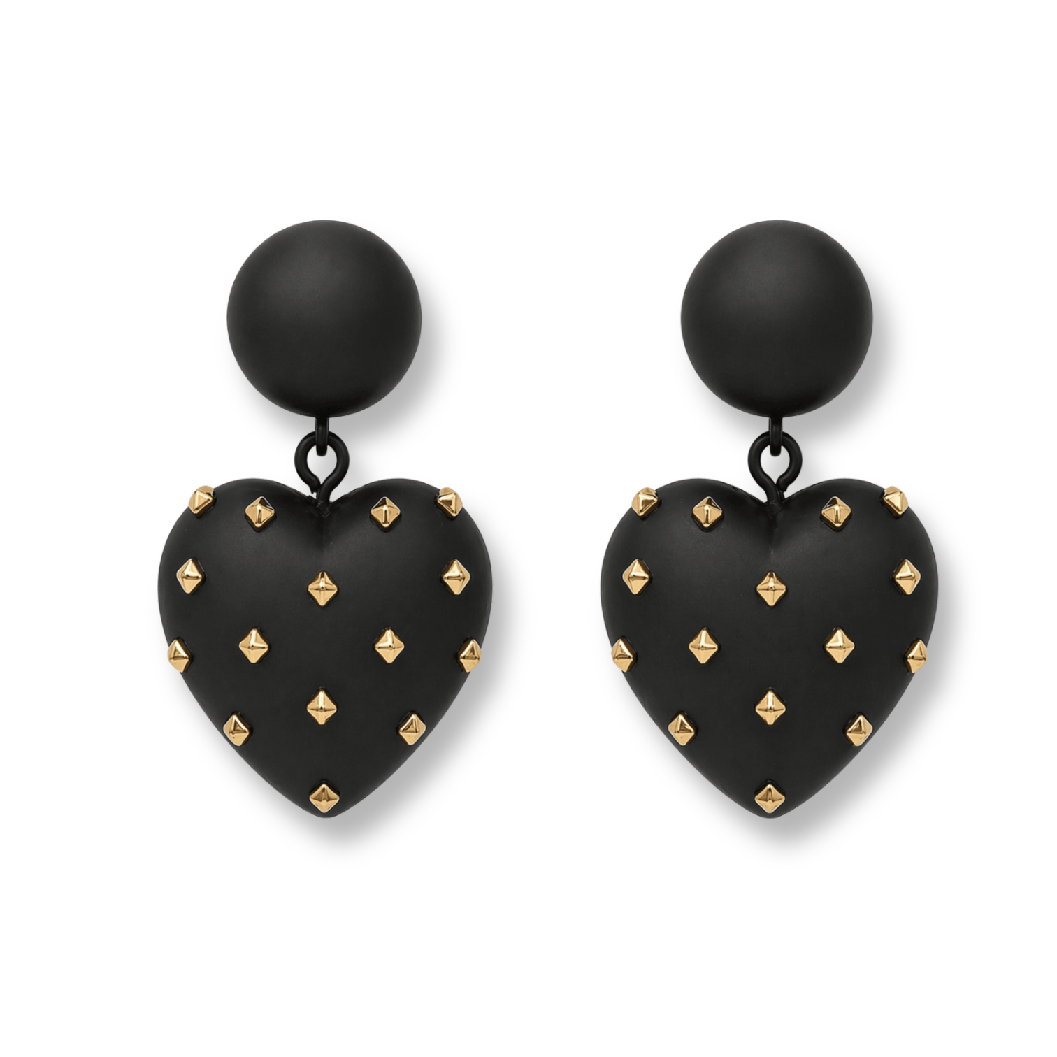 Lavinia Matte Black Resin Studded Heart Drop Earrings