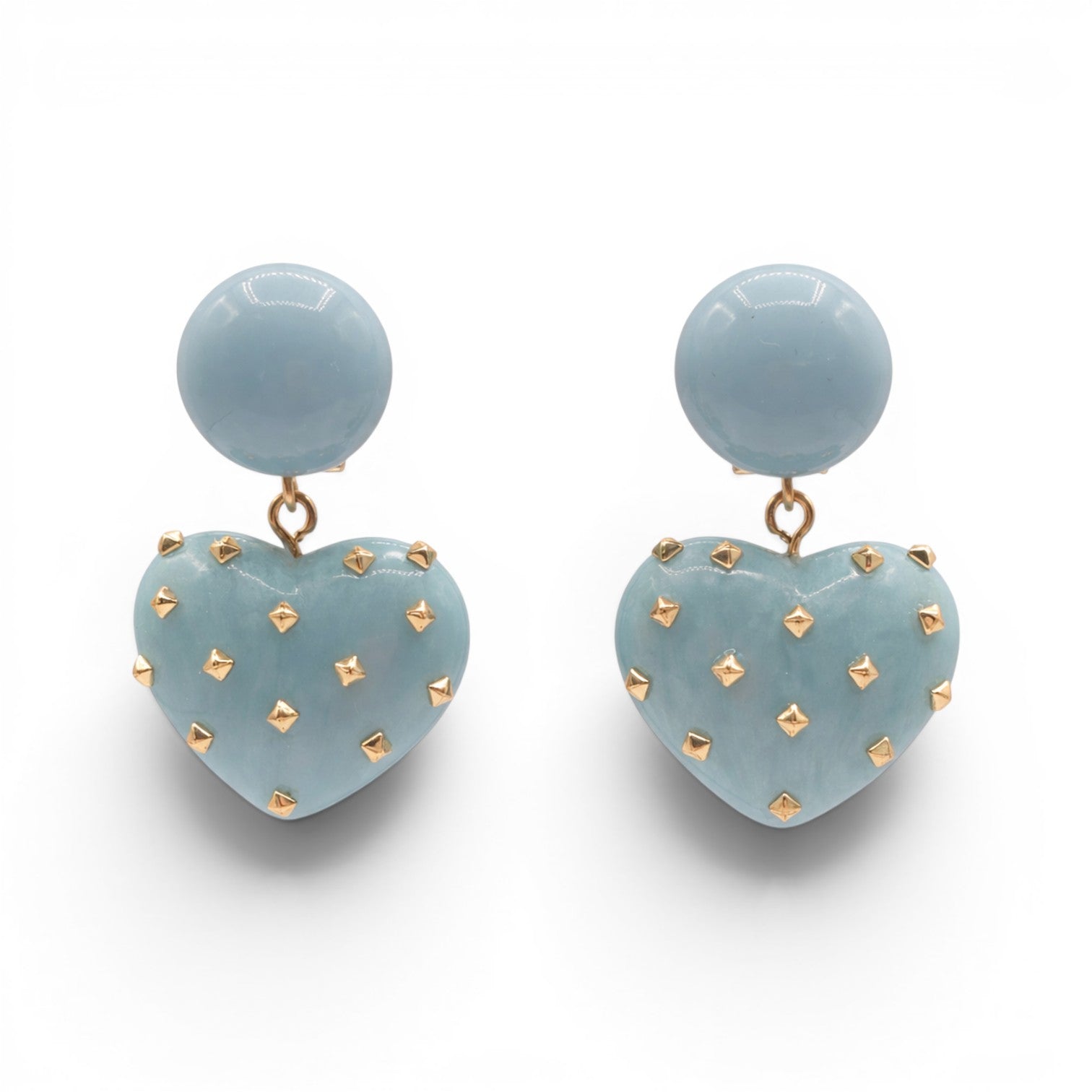 Lavinia Aqua Resin Studded Heart Drop Earrings