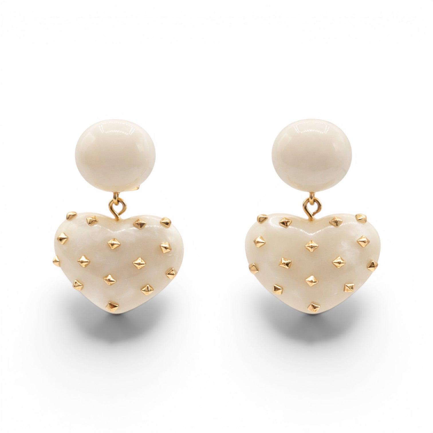 Lavinia Mother Of Pearl Resin Studded Heart Drop Earrings