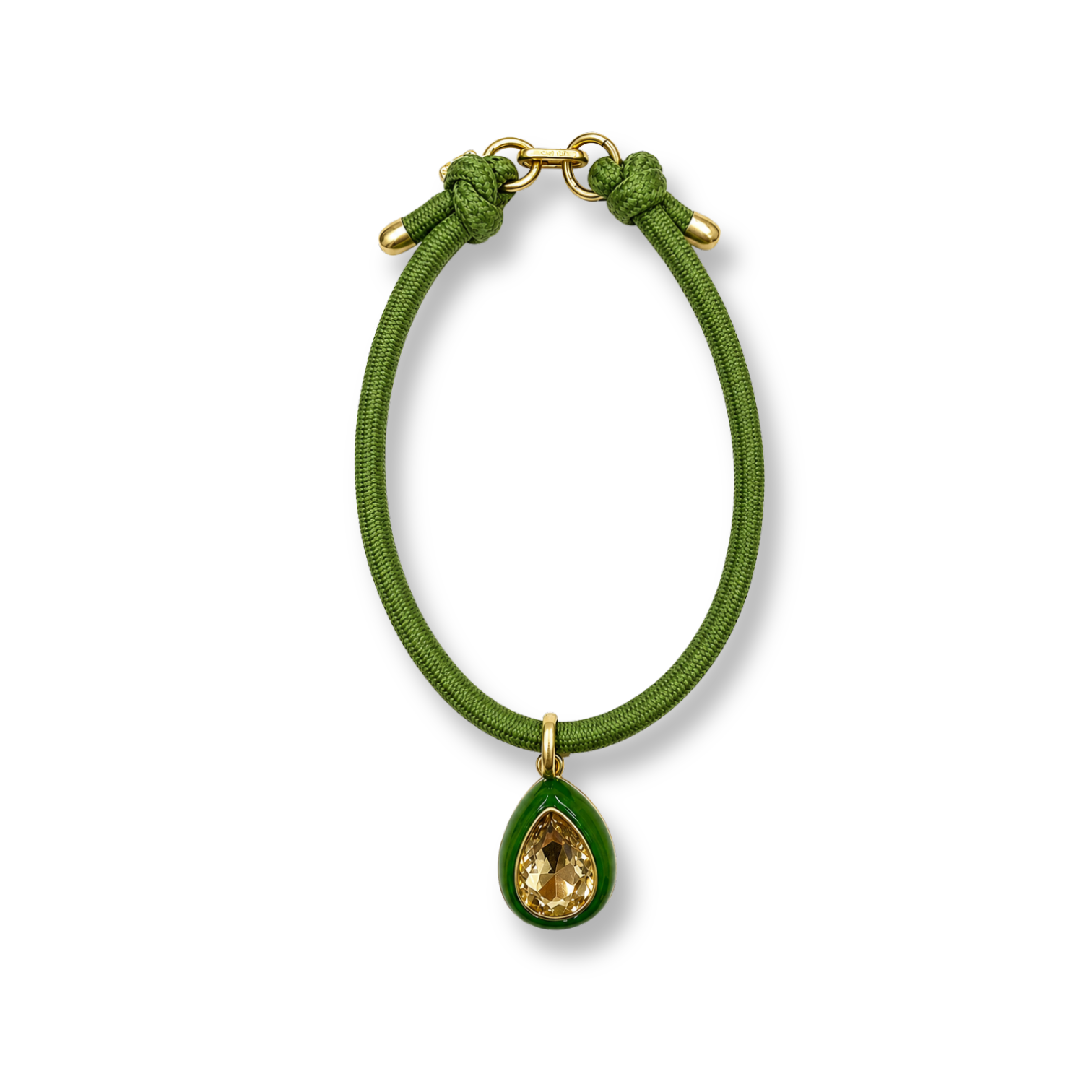 Lena Green Resin And Light Topaz Crystal Pear Drop Necklace
