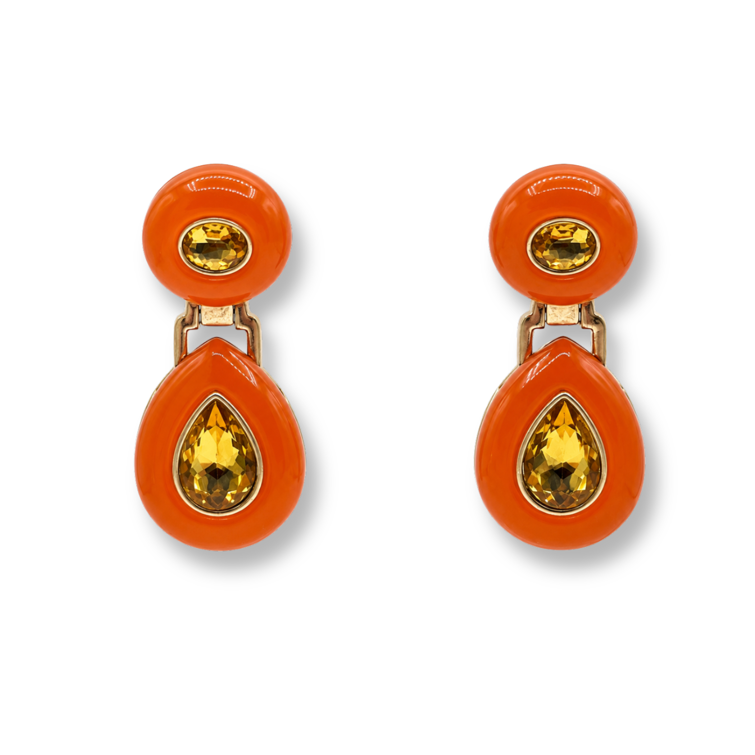 Lena Orange Resin And Topaz Drop Earrings