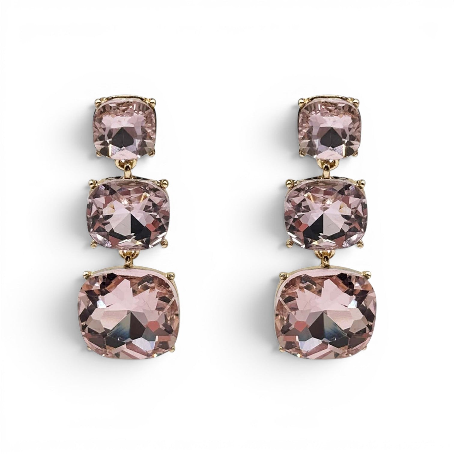 Mackenzie Triple Cushion Shape Light Rose Drop Earrings