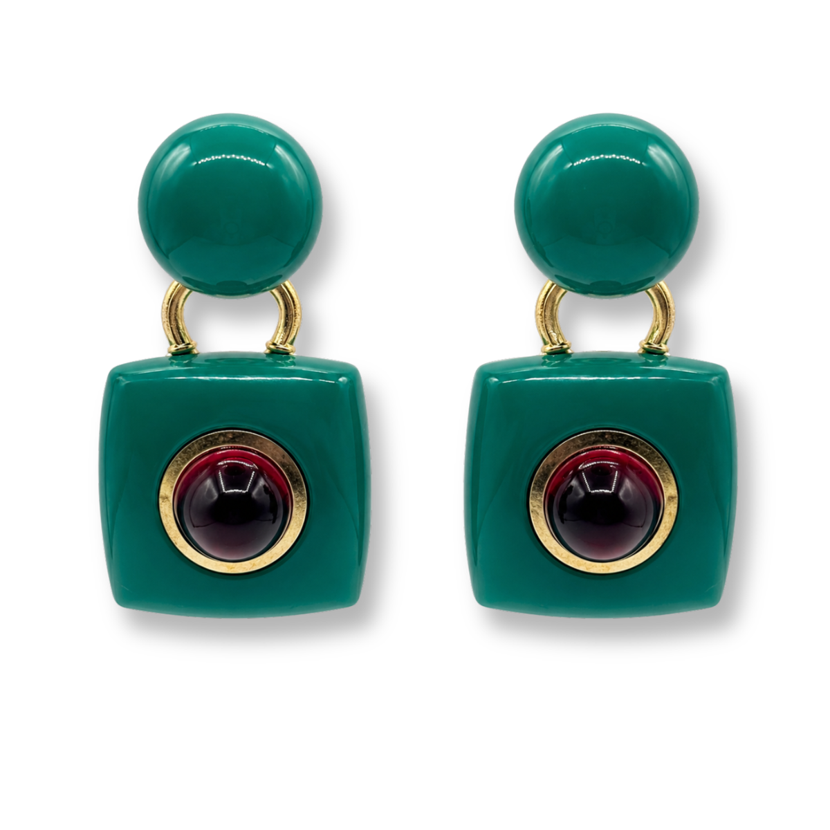Madison Green Earrings With Amethyst Glass Stones