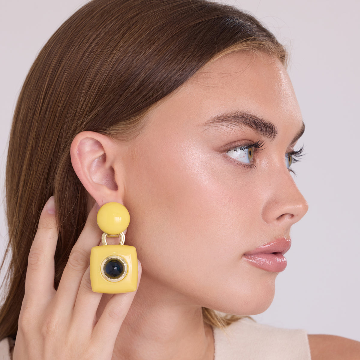 Madison Yellow Resin Earrings With Sapphire Glass Stones