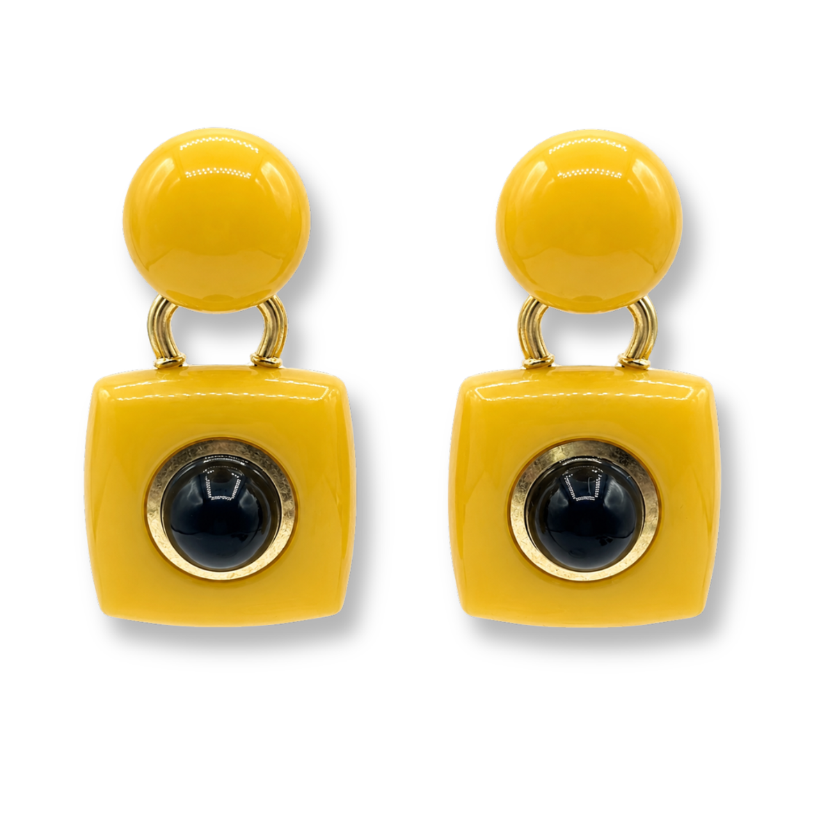 Madison Yellow Resin Earrings With Sapphire Glass Stones