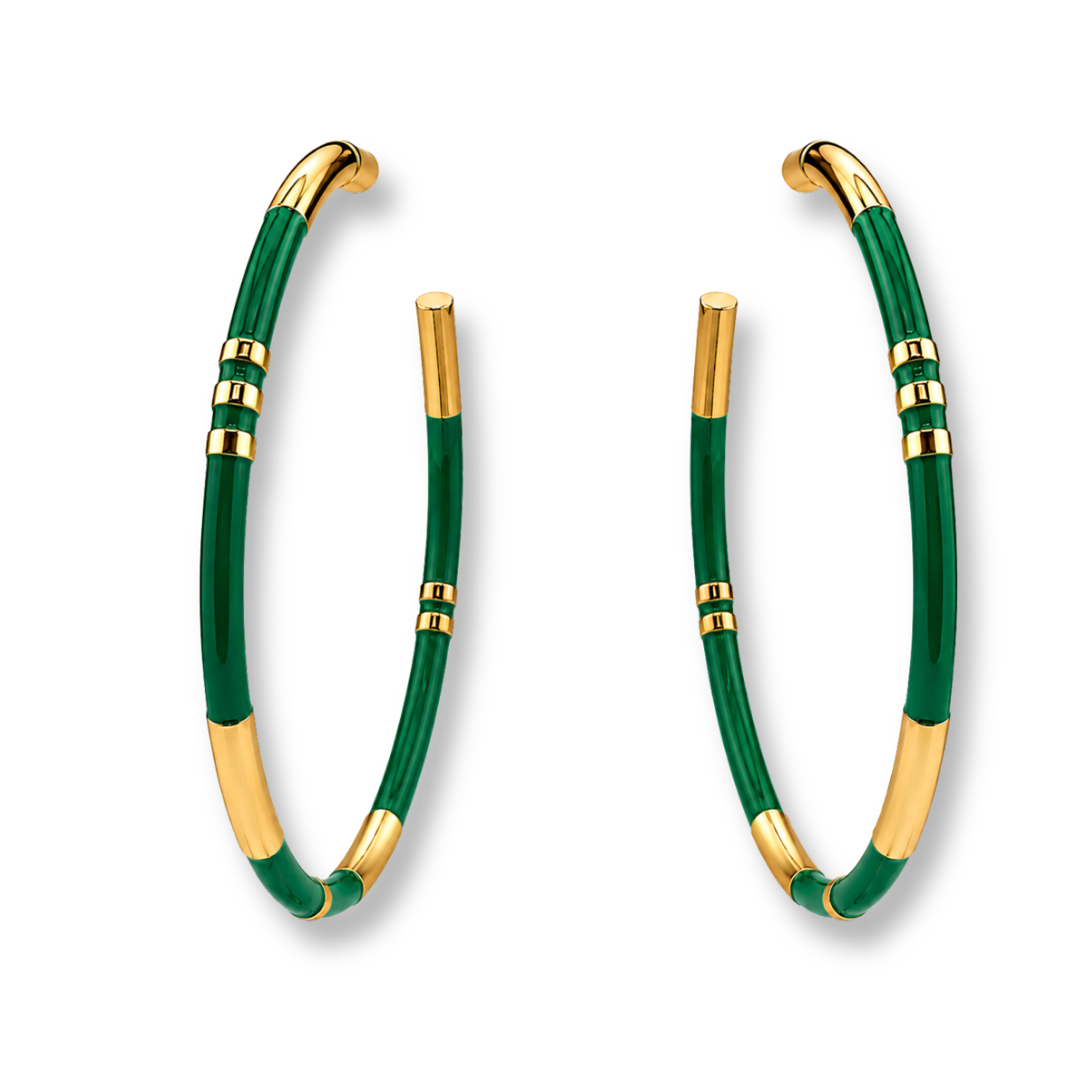 Mallory Green And Gold Stripe Hoop Earrings