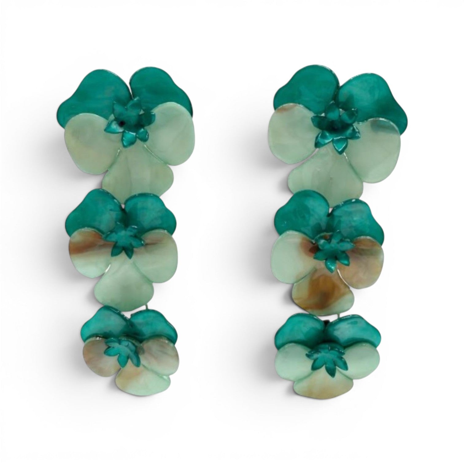 Meadow Triple Teal Floral Drop Earrings