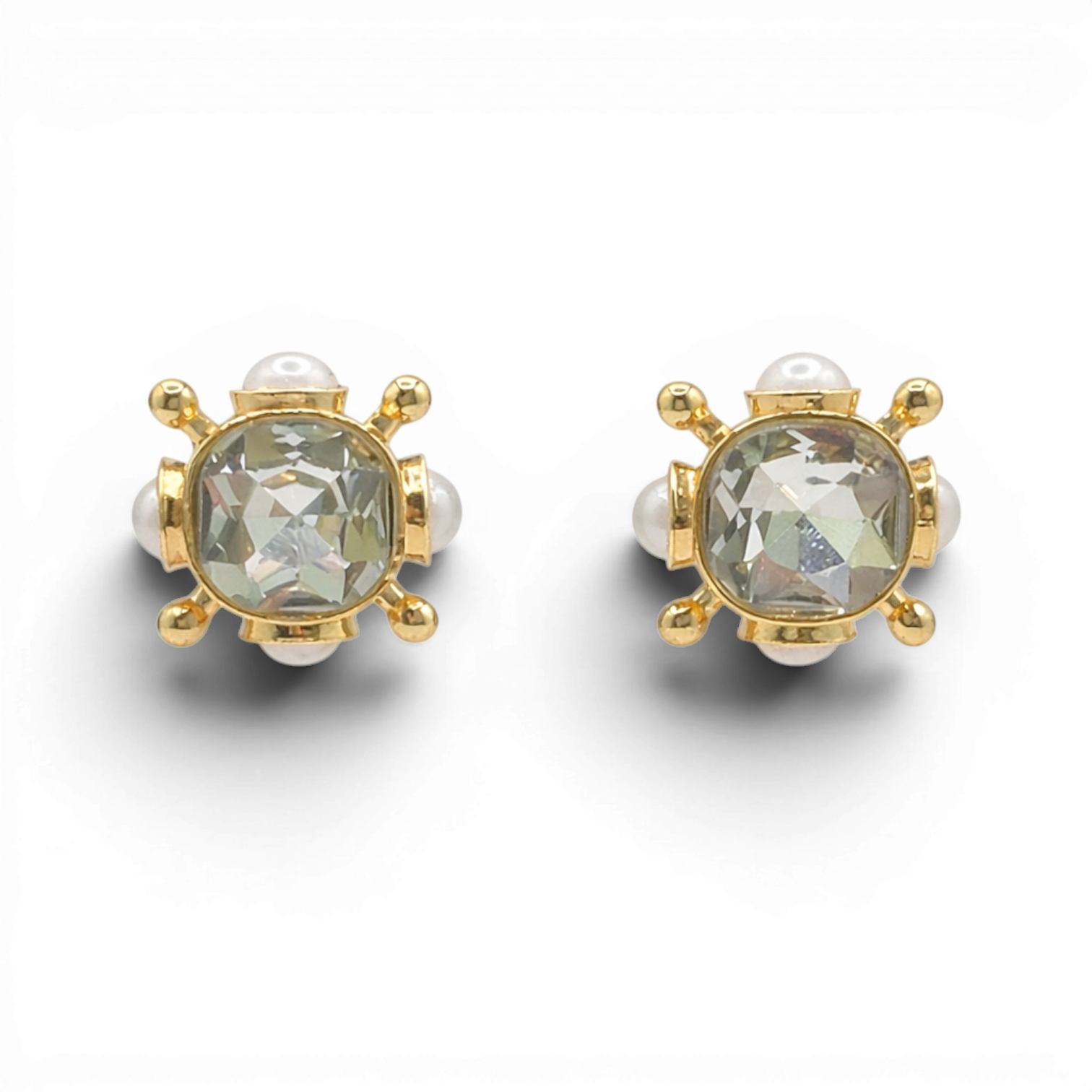Monica Crystal And Pearl Clip On Sputnik Earrings