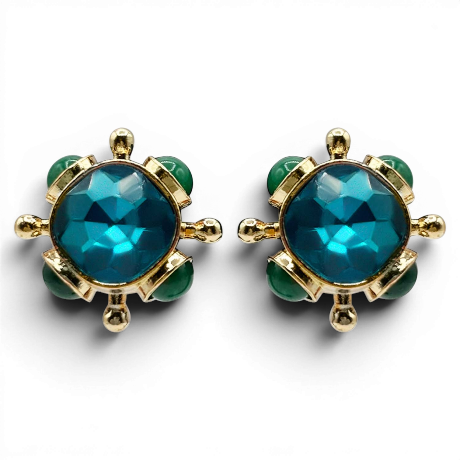 Monica Teal And Green Agate Sputnik Earrings