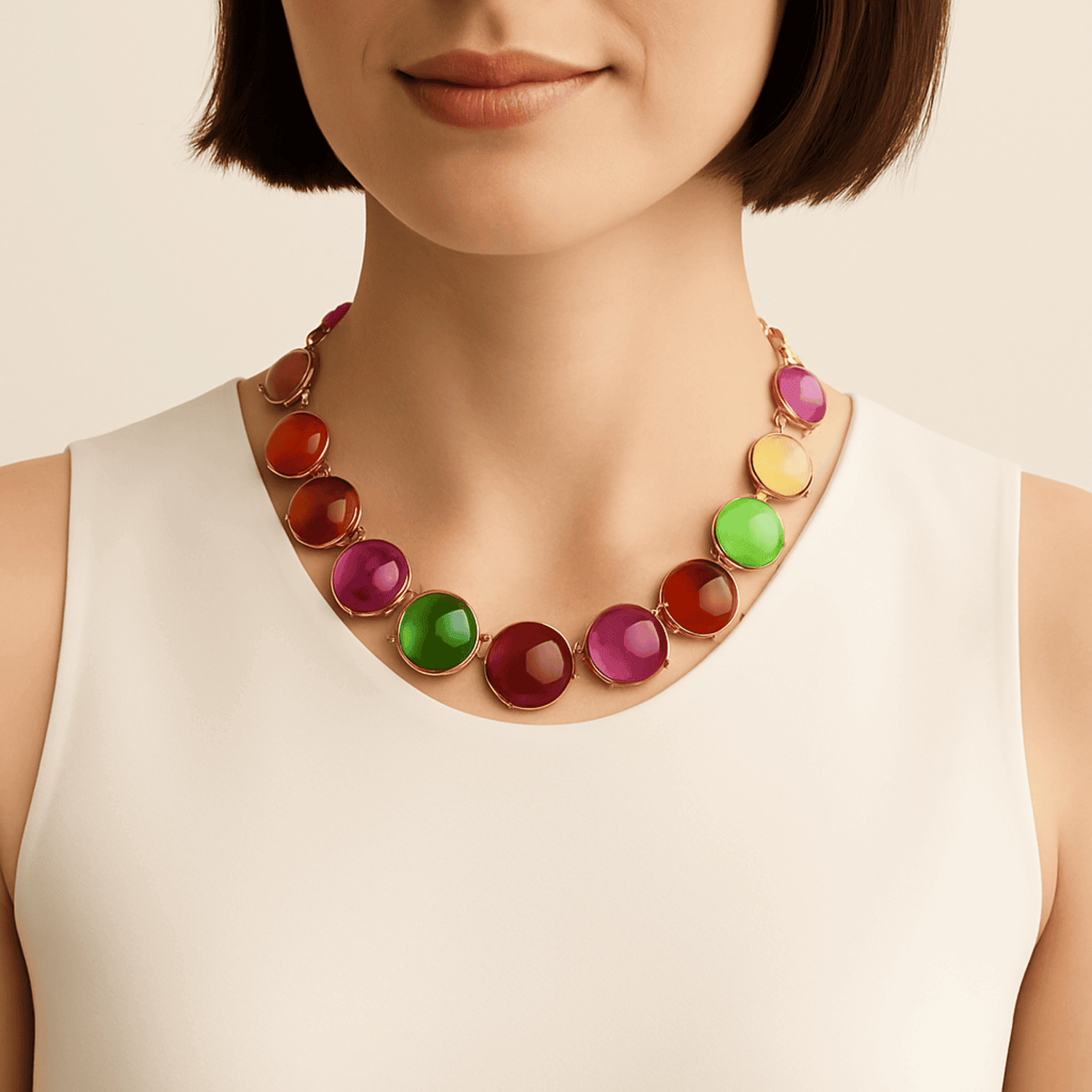 Collar multicolor de cabachon redondo de centavo