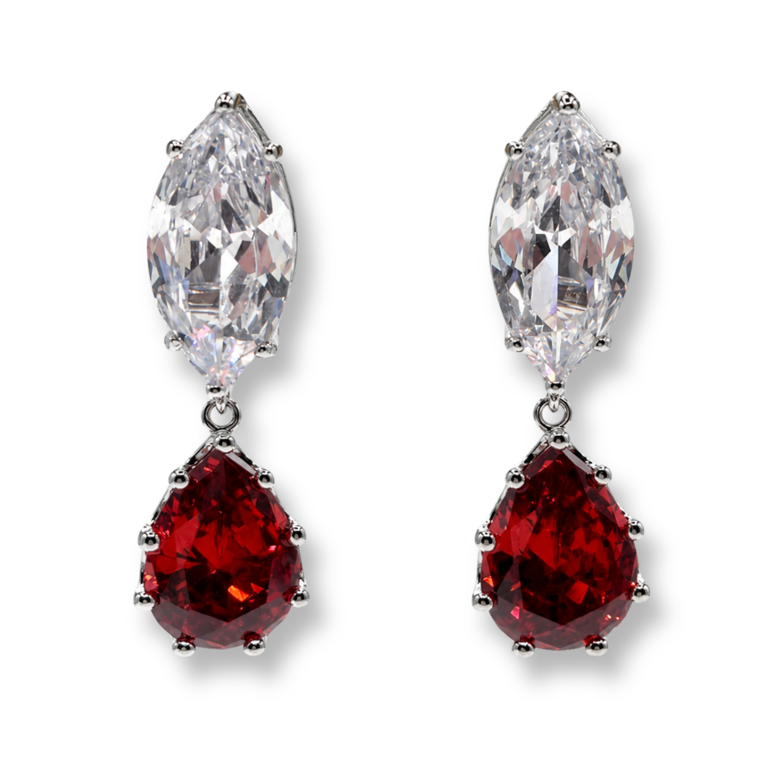 Nicole Marquise And Ruby Pear Shape Diamond Cubic Zirconium Clip On Earrings