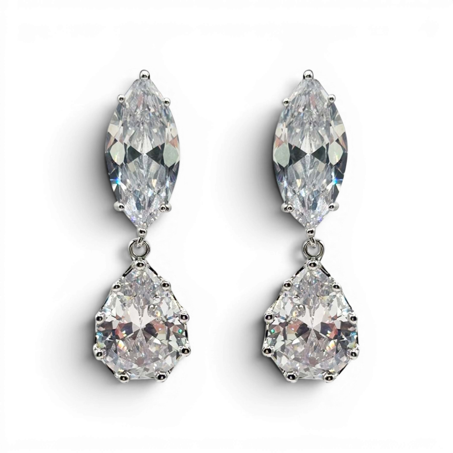 Nicole Marquise And Pear Shape Diamond Cubic Zirconium Clip On Earrings