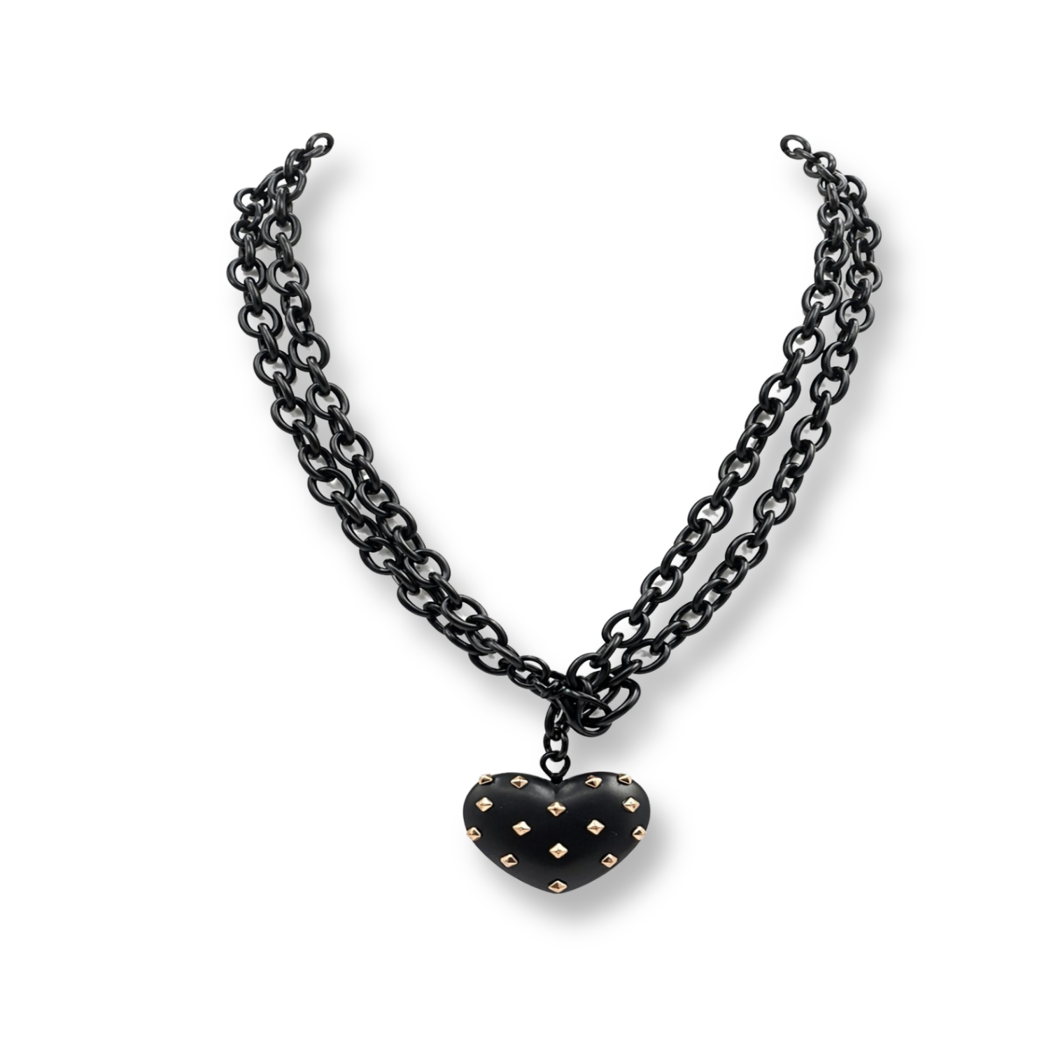 Ophelia Matte Black Resin Studded Heart Pendant