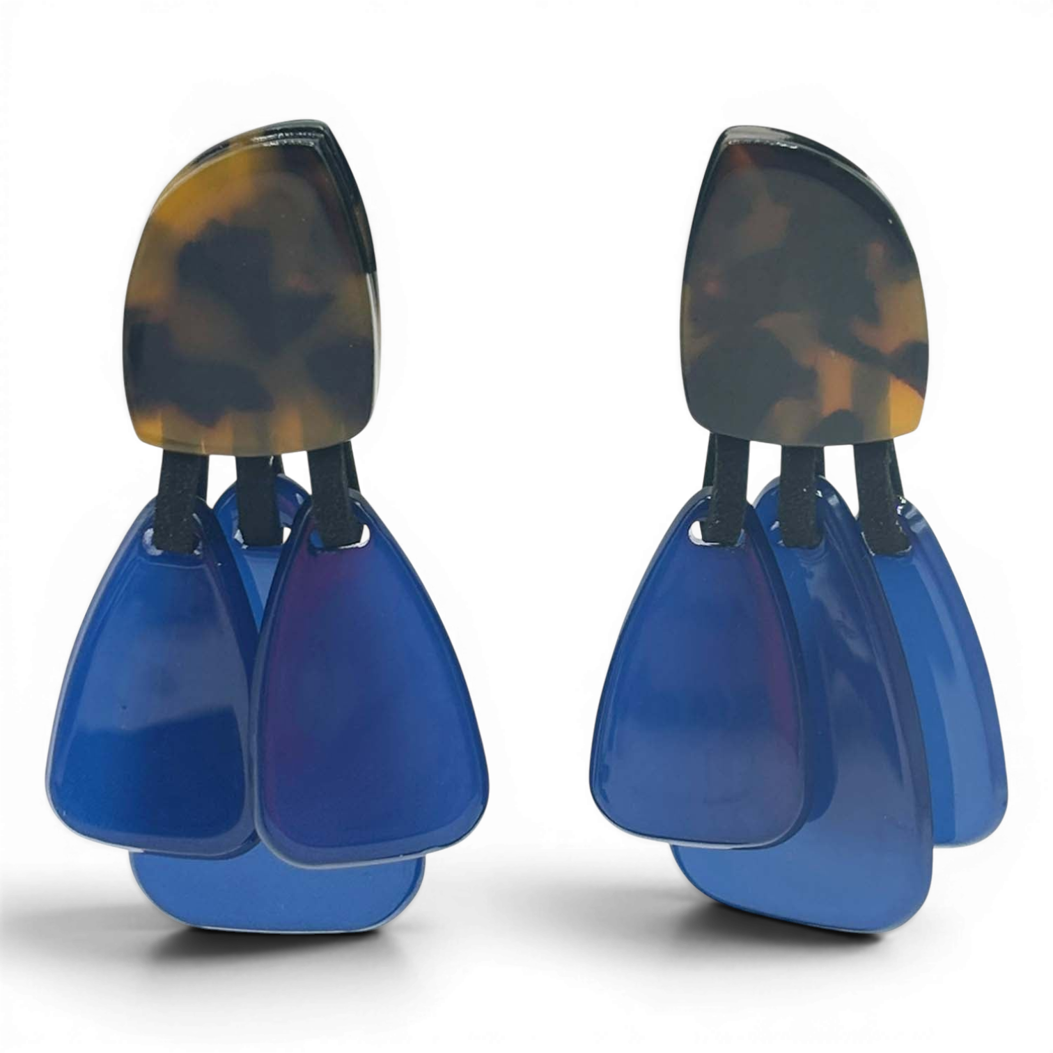 Patrizia Tortoise Resin Top Earrings With Cobalt Blue Resin Drops