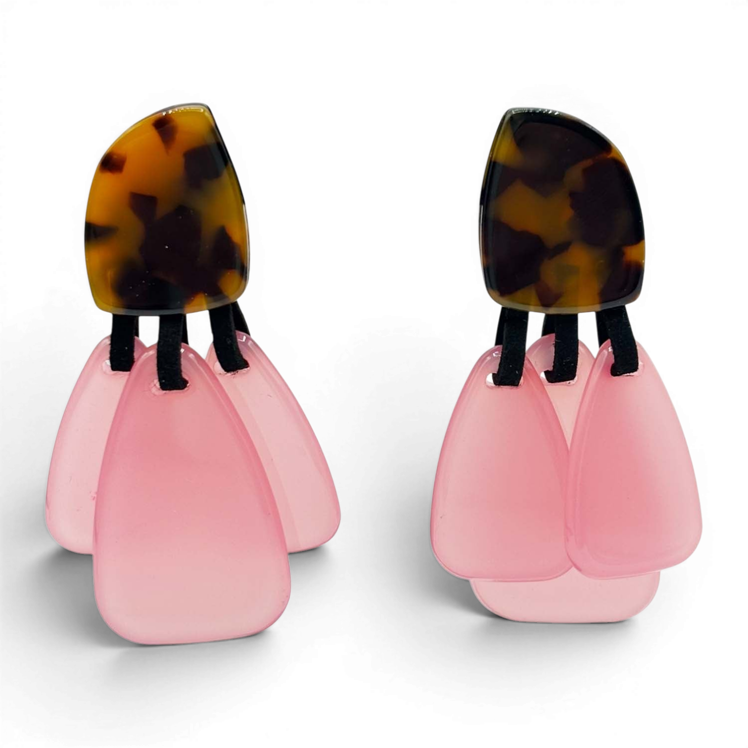 Pendientes de resina de tortuga Lorraine con gotas de resina rosa pálido