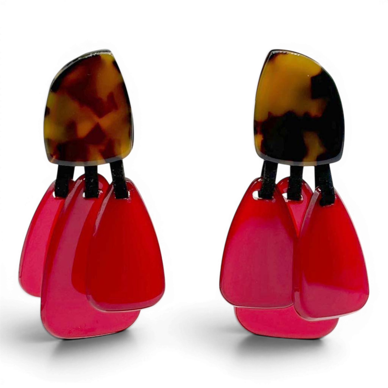 Pendientes Gwenaelle de resina de tortuga con gotas de rubí