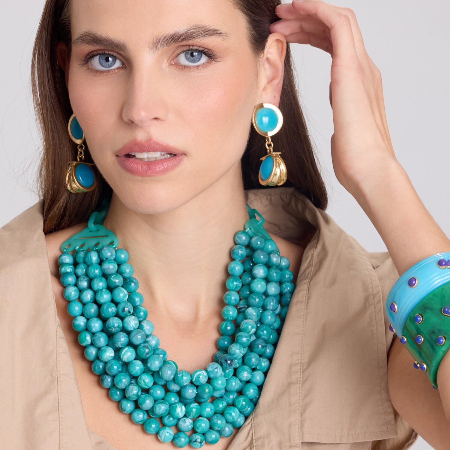 Agatha Light Turquoise And Cobalt Resin Two Tone Drop Earrings