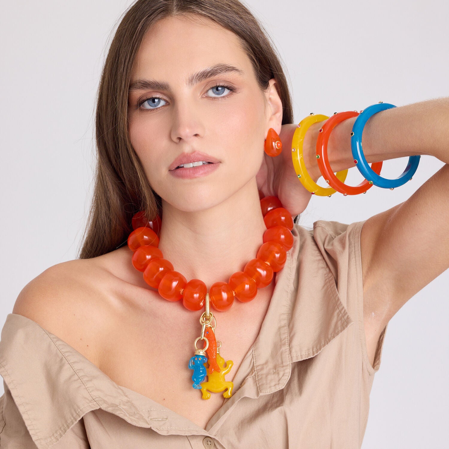 Kristen Ochre Studded Resin And Stone Bangle