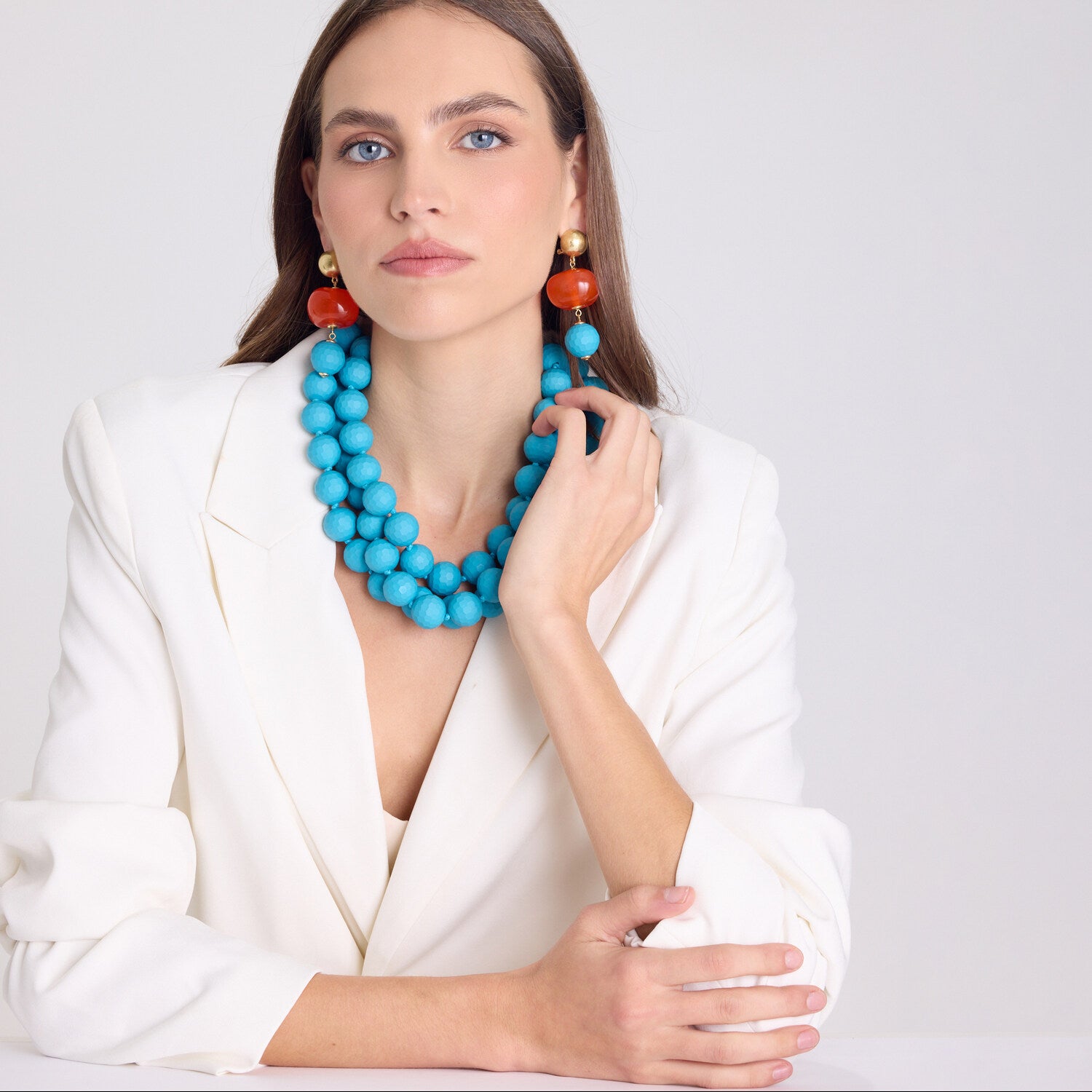 Analise Triple Orange And Turquoise Resin Pierced Earrings